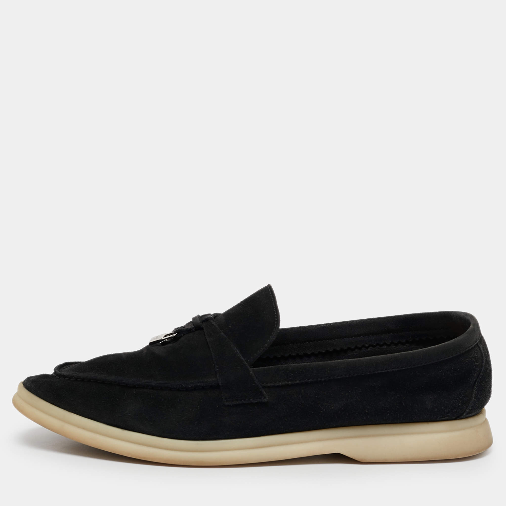 Pre Owned Loro Piana Black Suede Summer Charms Walk Loafers Size 39.5