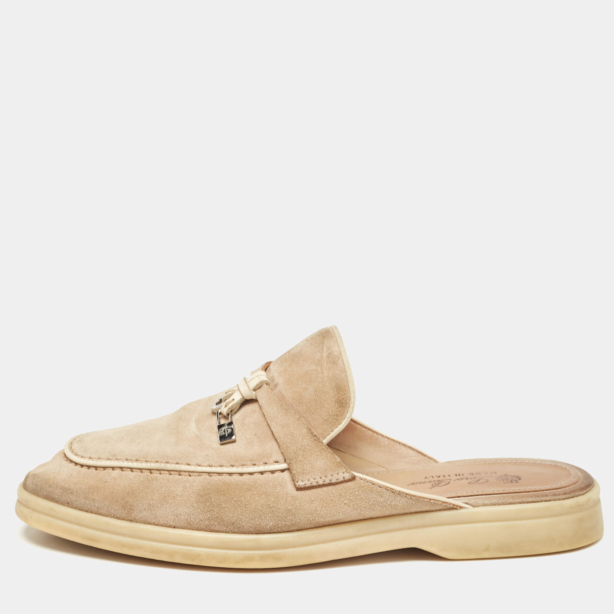 Pre Owned Loro Piana Beige Suede Summer Charms Walk Mules Size 37
