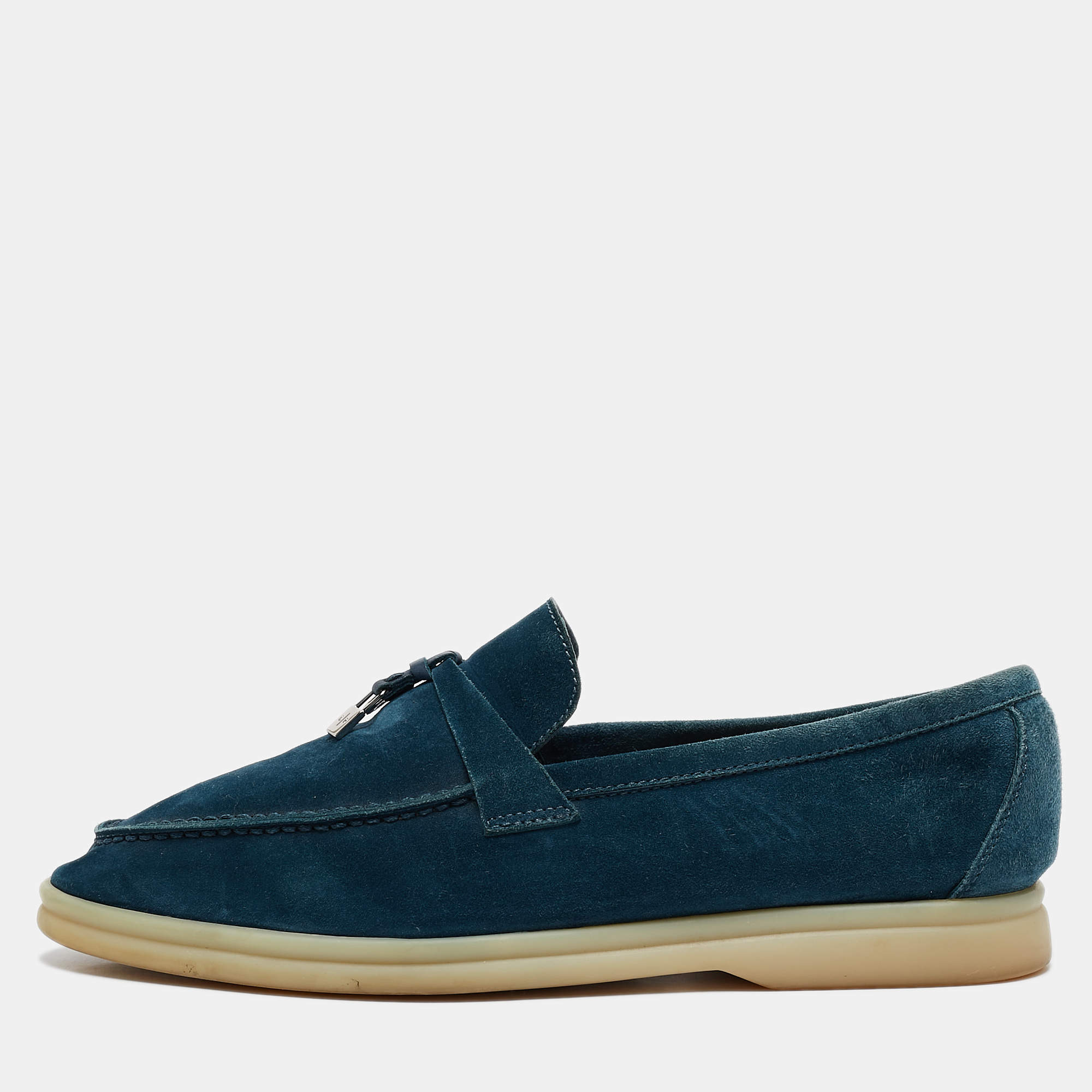 Pre Owned Loro Piana Blue Suede Summer Walk Loafers Size 37