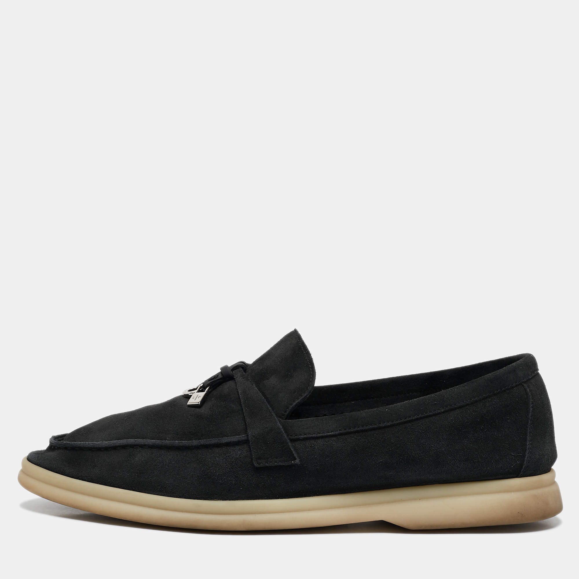 Loro Piana Black Suede Summer Walk Loafers Size 38.5