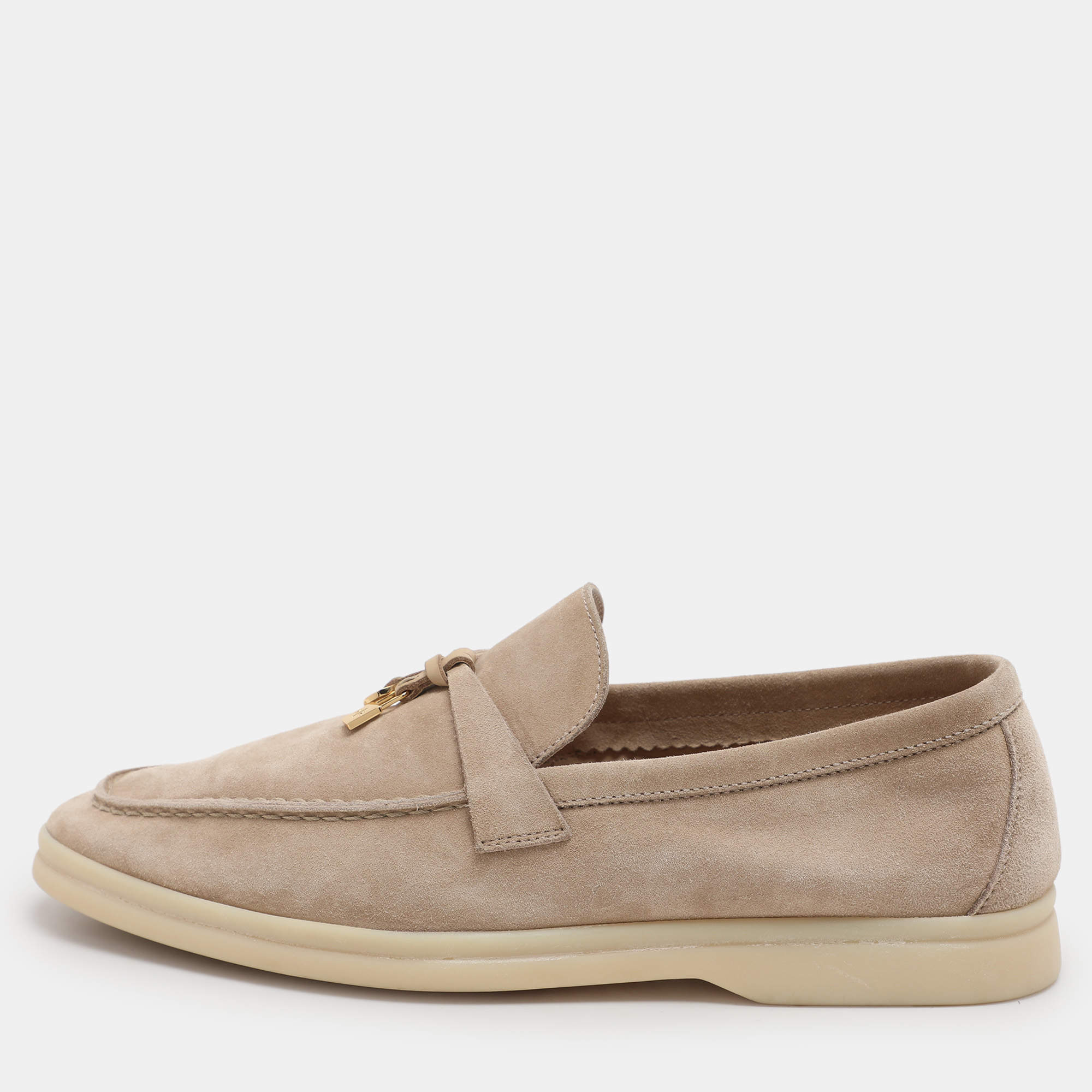 Pre Owned Loro Piana Beige Suede Summer Charms Walk Loafers Size 38