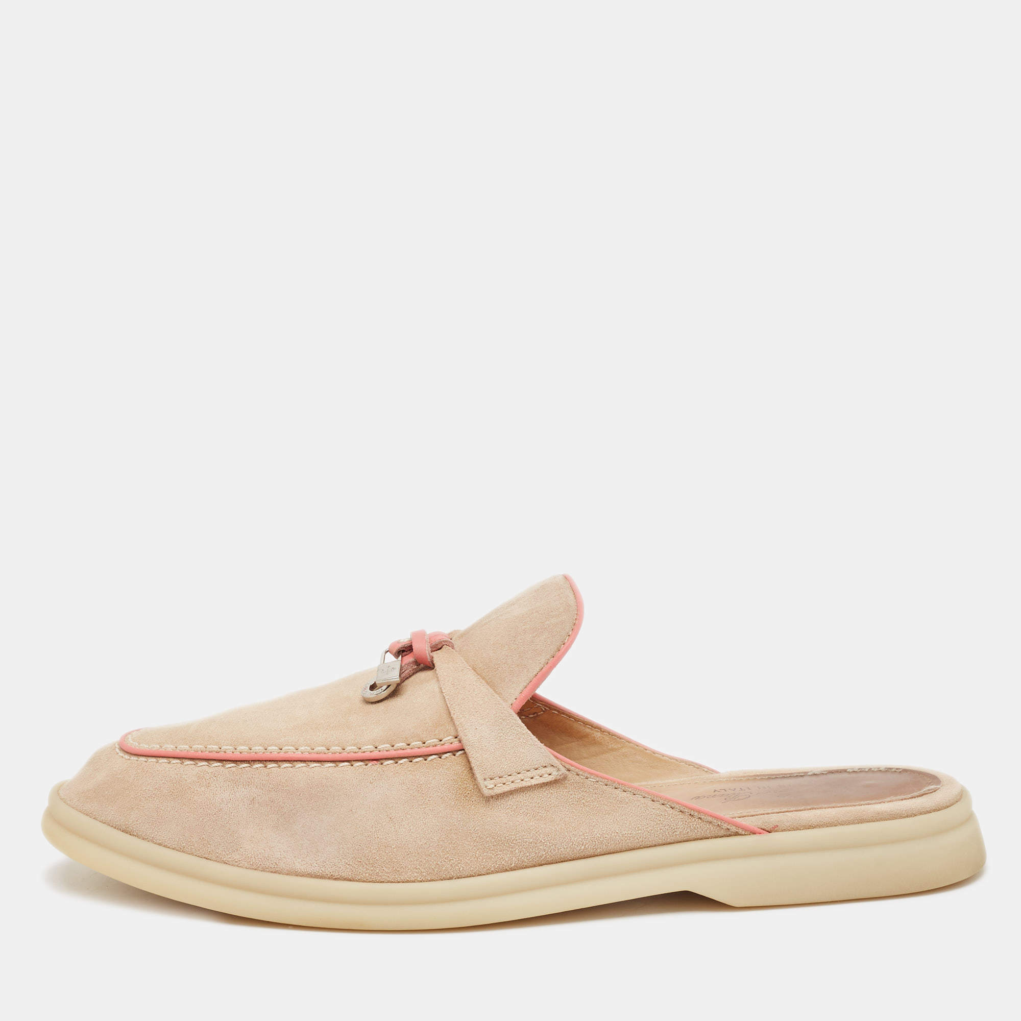 Pre Owned Loro Piana Beige Suede Babouche Charms Walk Mules Size 40