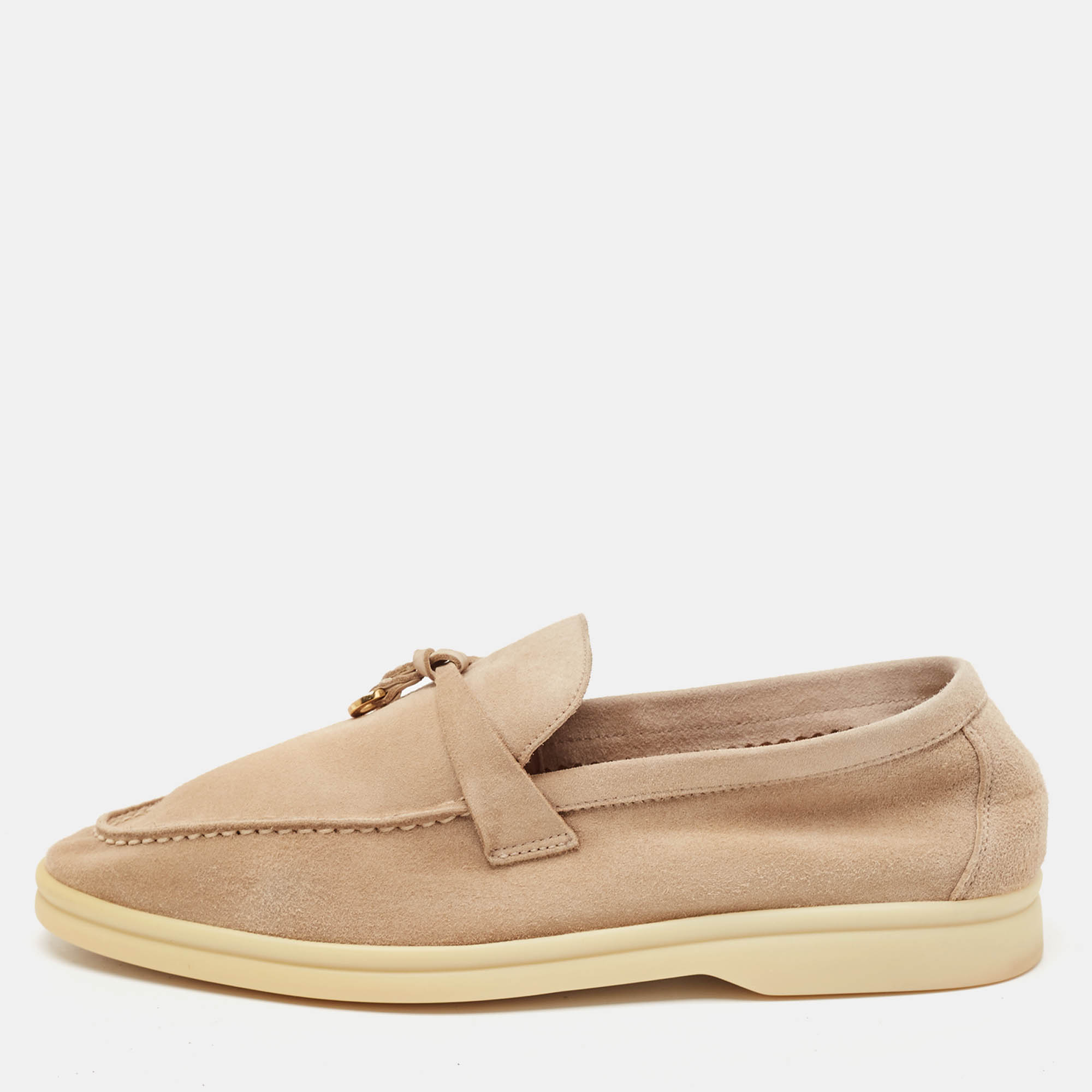 Pre Owned Loro Piana Beige Suede Summer Charms Walk Loafers Size 36