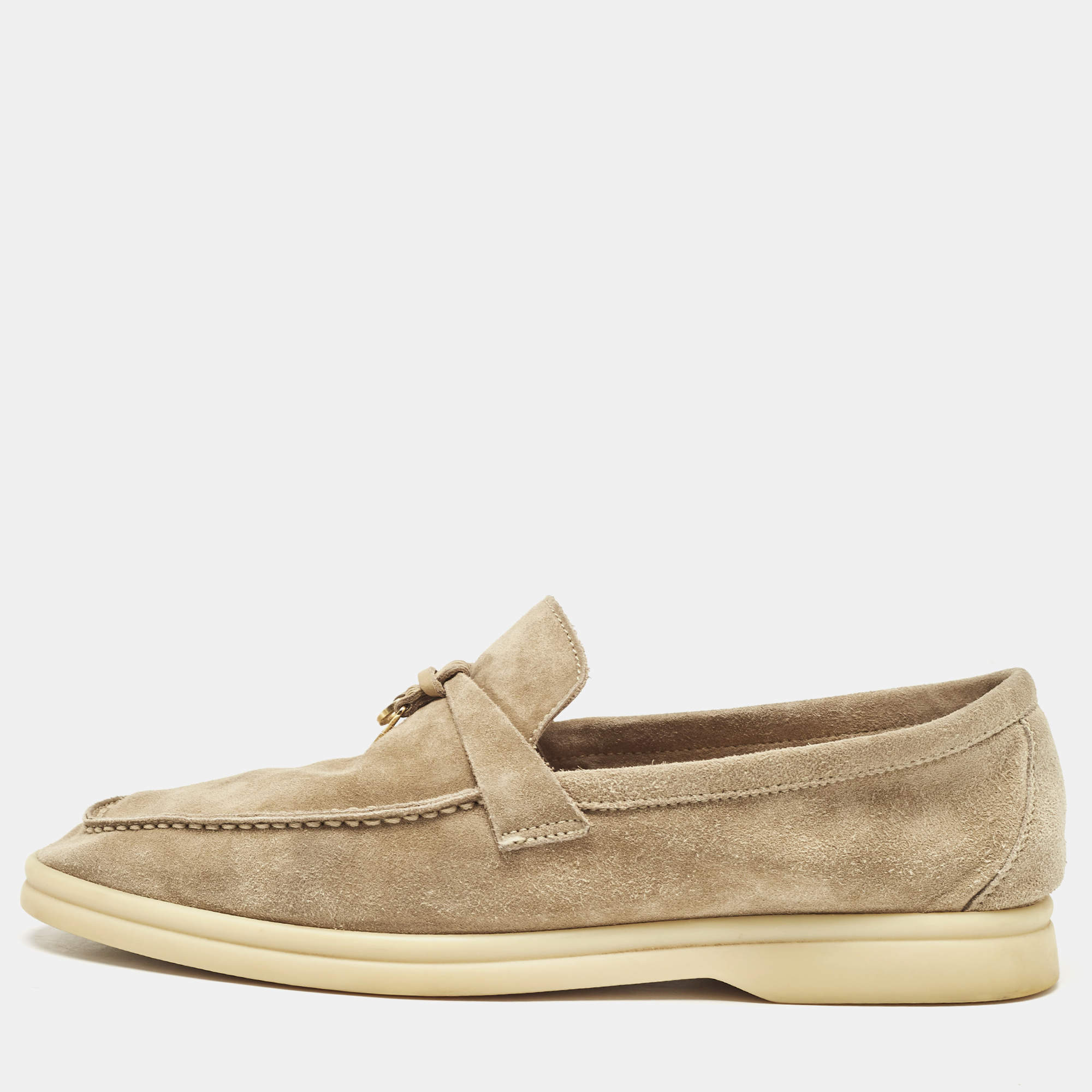 Pre Owned Loro Piana Beige Suede Summer Charms Walk Loafers Size 39