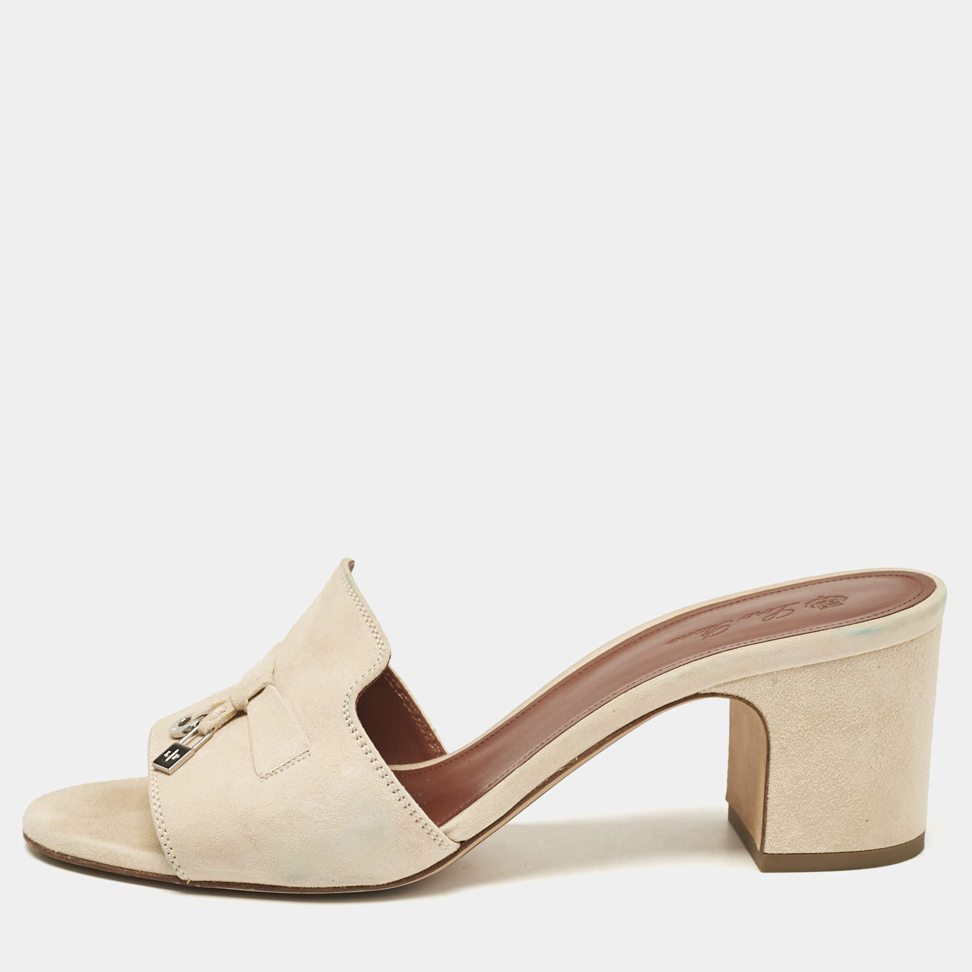 Loro Piana Beige Suede Summer Charms Slide Sandals Size 39