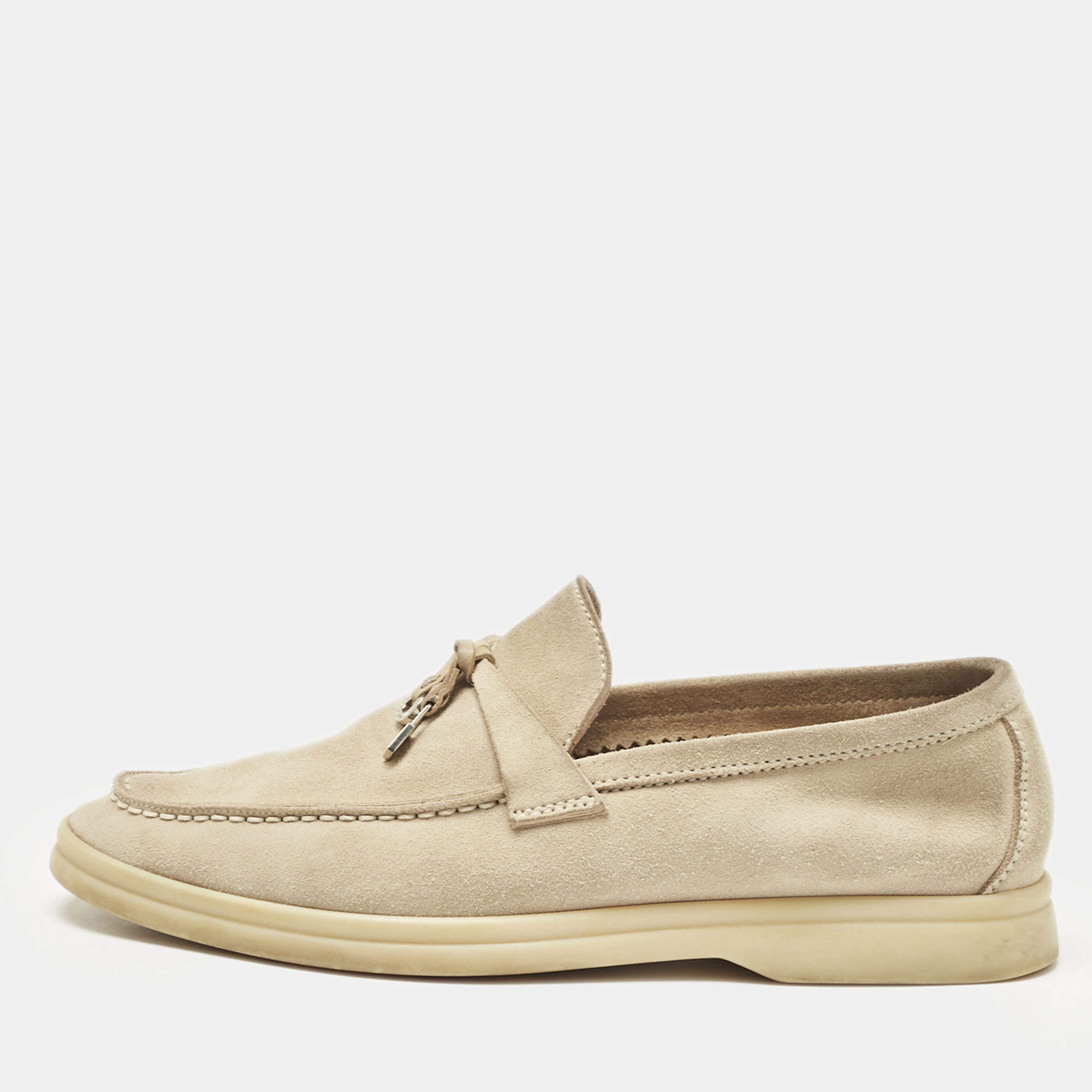 Pre Owned Loro Piana Beige Suede Summer Charms Walk Loafers Size 37