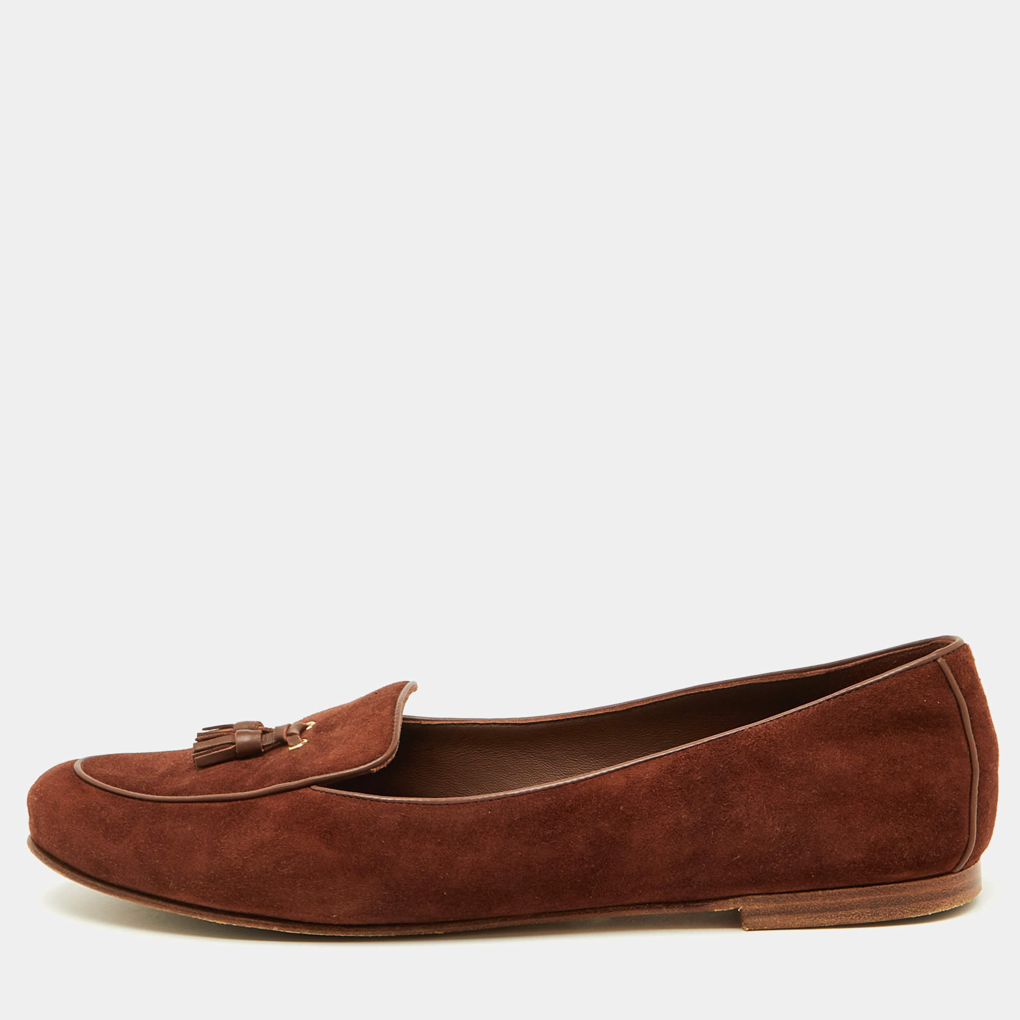 Pre Owned Loro Piana Brown Suede Tassel Dot Sole Loafers Size 40