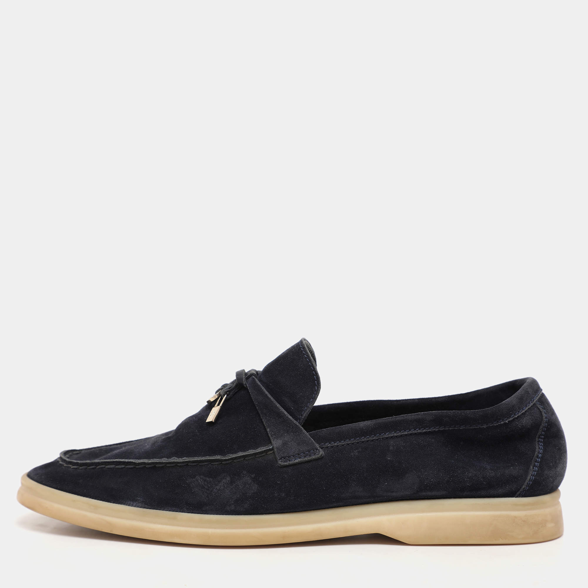 Pre Owned Loro Piana Navy Blue Suede Summer Charms Walk Loafers Size 41
