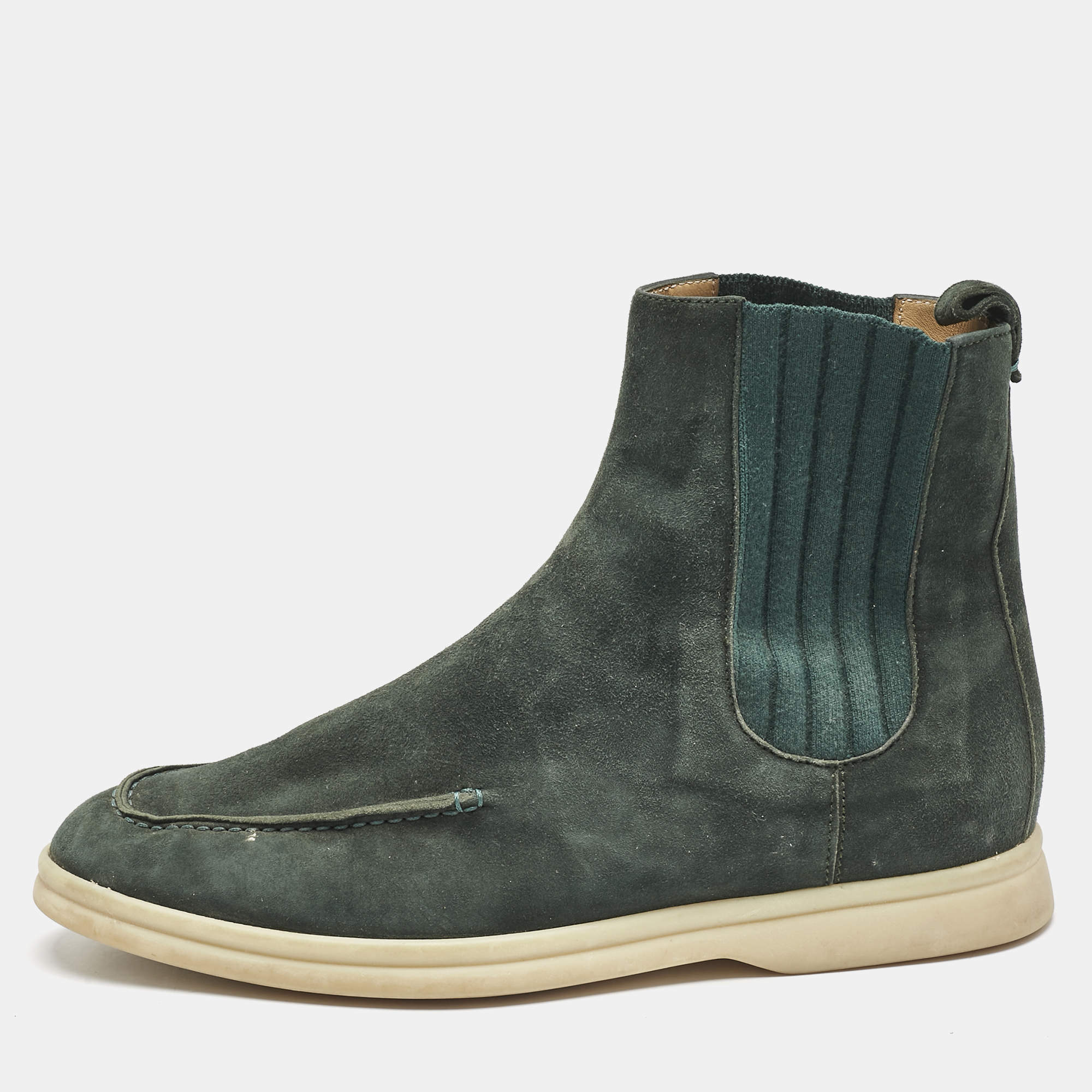 Loro Piana Green Stretch Band and Suede Ankle Length Boots Size 36