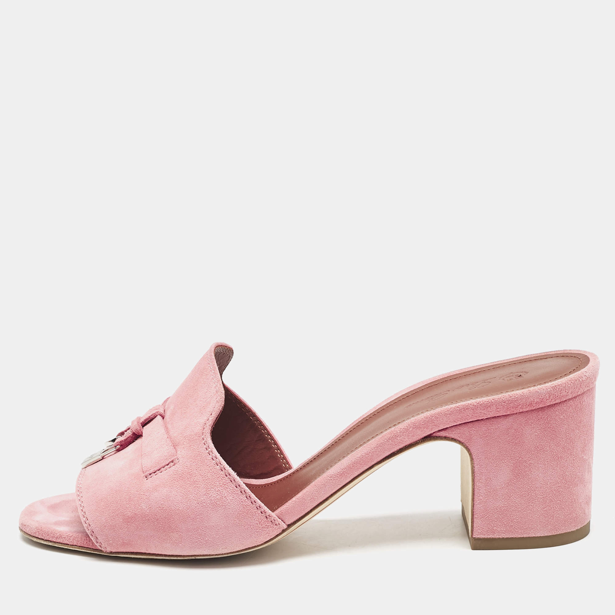 Pre Owned Loro Piana Pink Suede Summer Charms Walk Slide Sandals Size 37