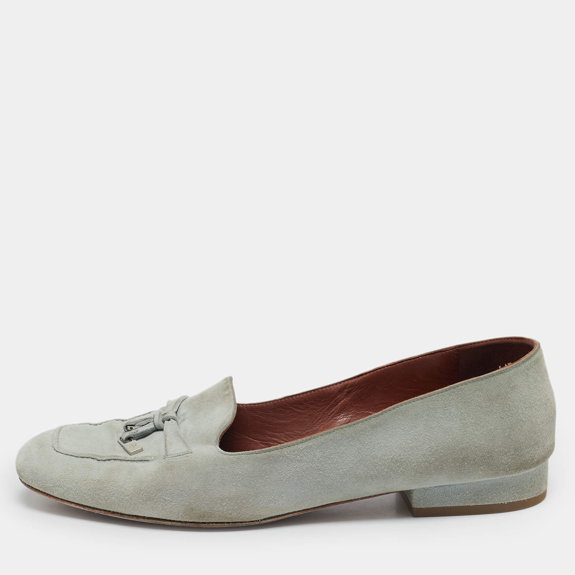 Loro Piana Grey Suede Summer Charms Walk Loafers Size 38.5