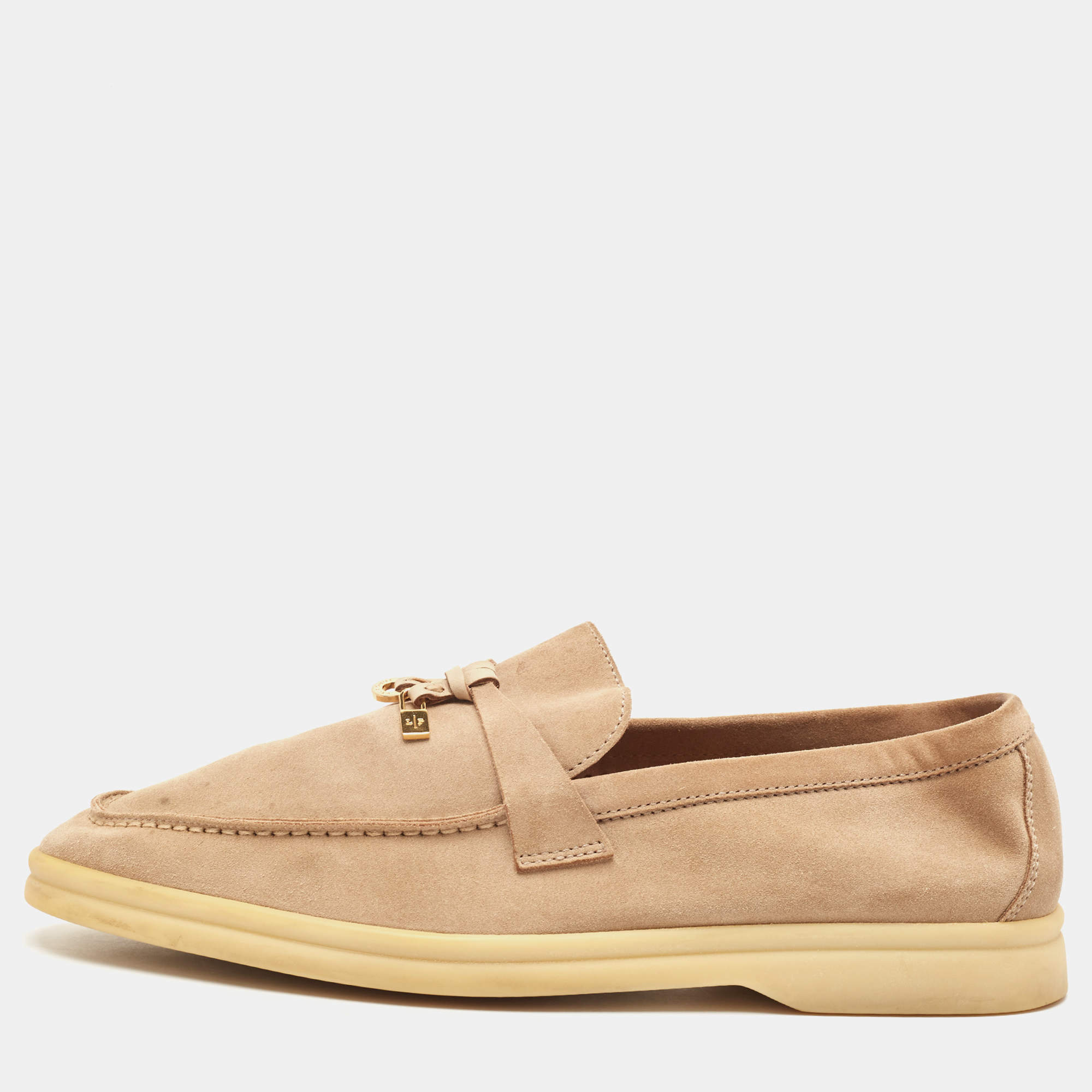 Pre Owned Loro Piana Beige Suede Summer Charms Walk Loafers Size 38.5