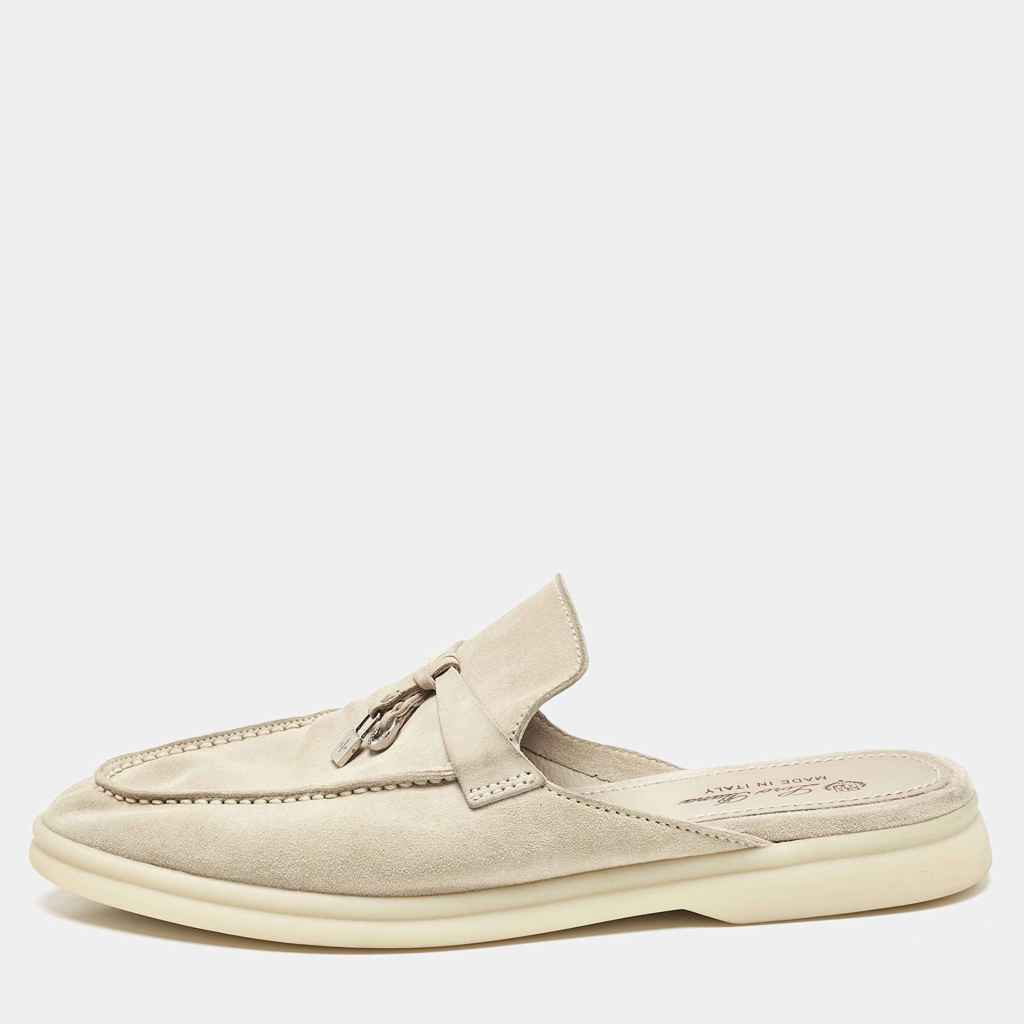 Pre Owned Loro Piana Grey Suede Babouche Charms Walk Sandals Size 37