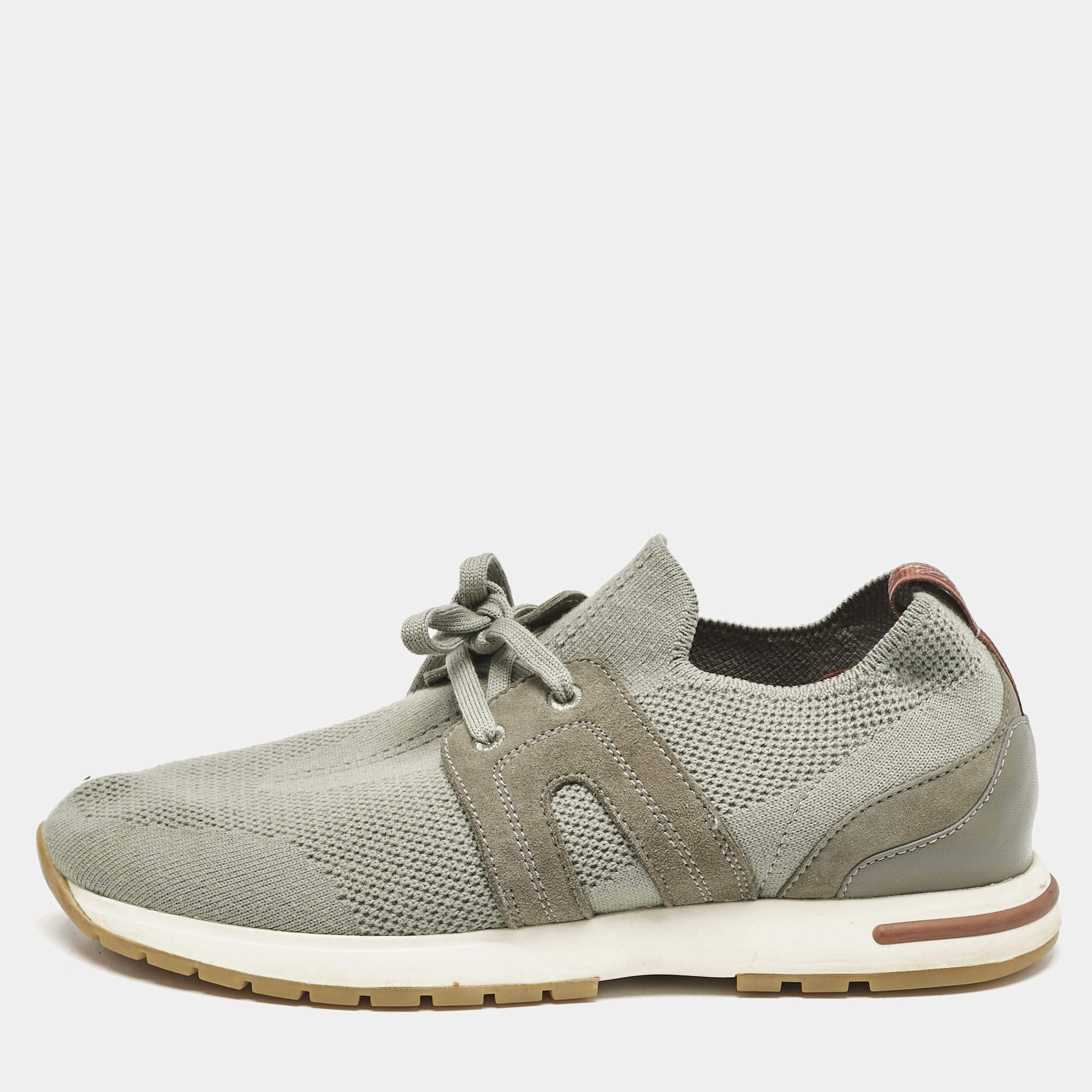 Pre Owned Loro Piana Grey Fabric 360 LP Flexy Walk Low Top Sneakers Size 38