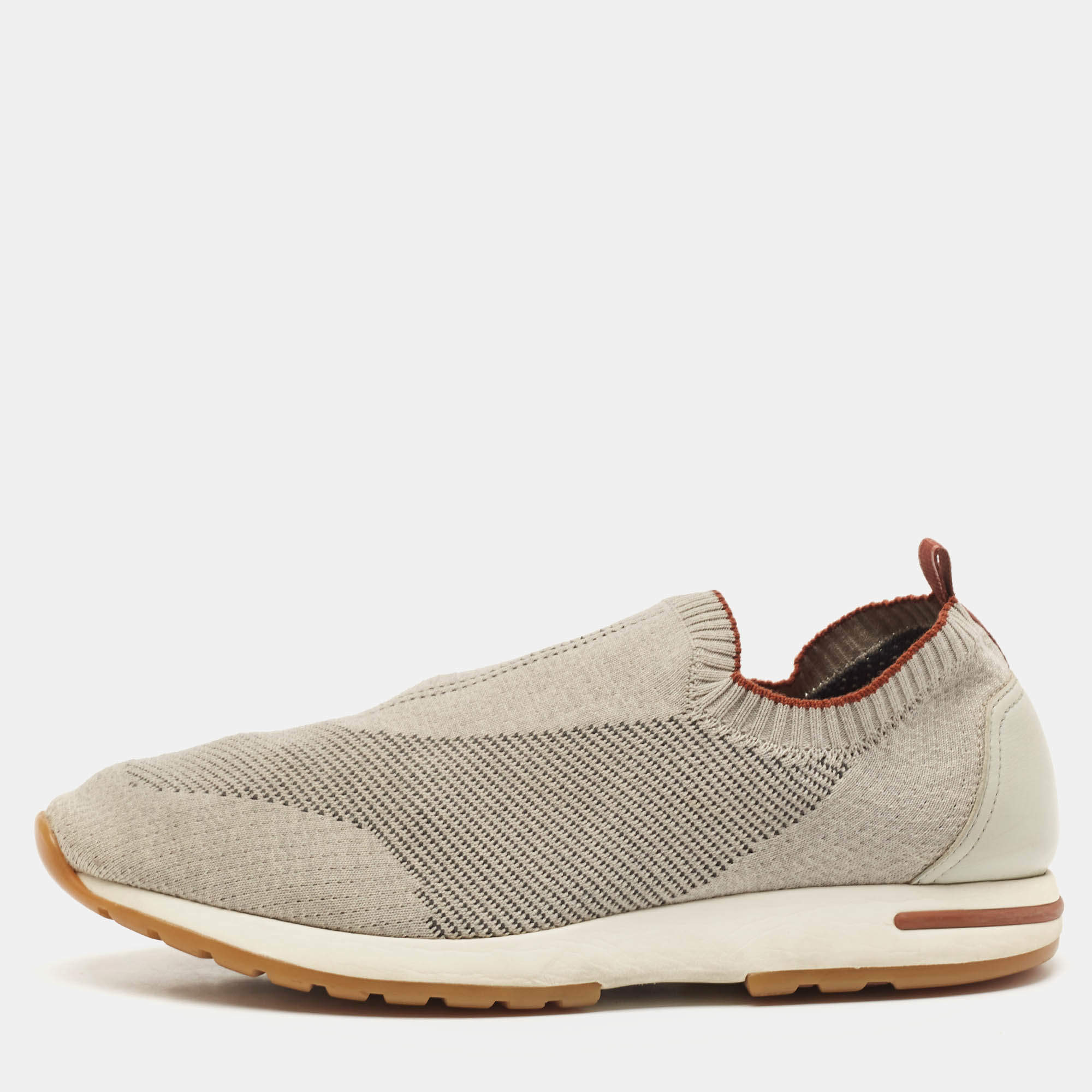 Pre Owned Loro Piana Grey Knit Fabric 360 LP Flexy Walk Sneakers Size 43