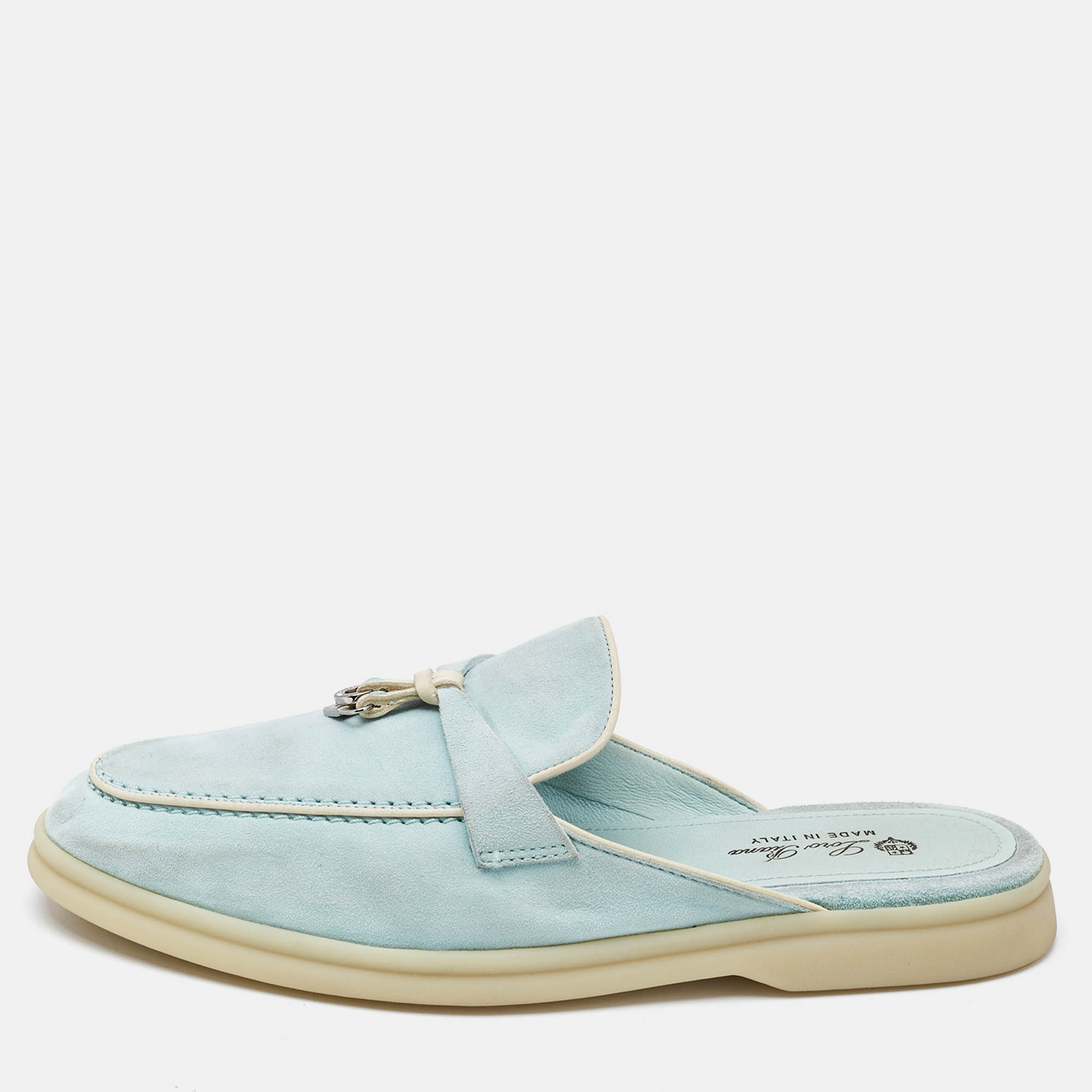 Pre Owned Loro Piana Light Turquoise Suede Summer Charms Walk Flats Size 37