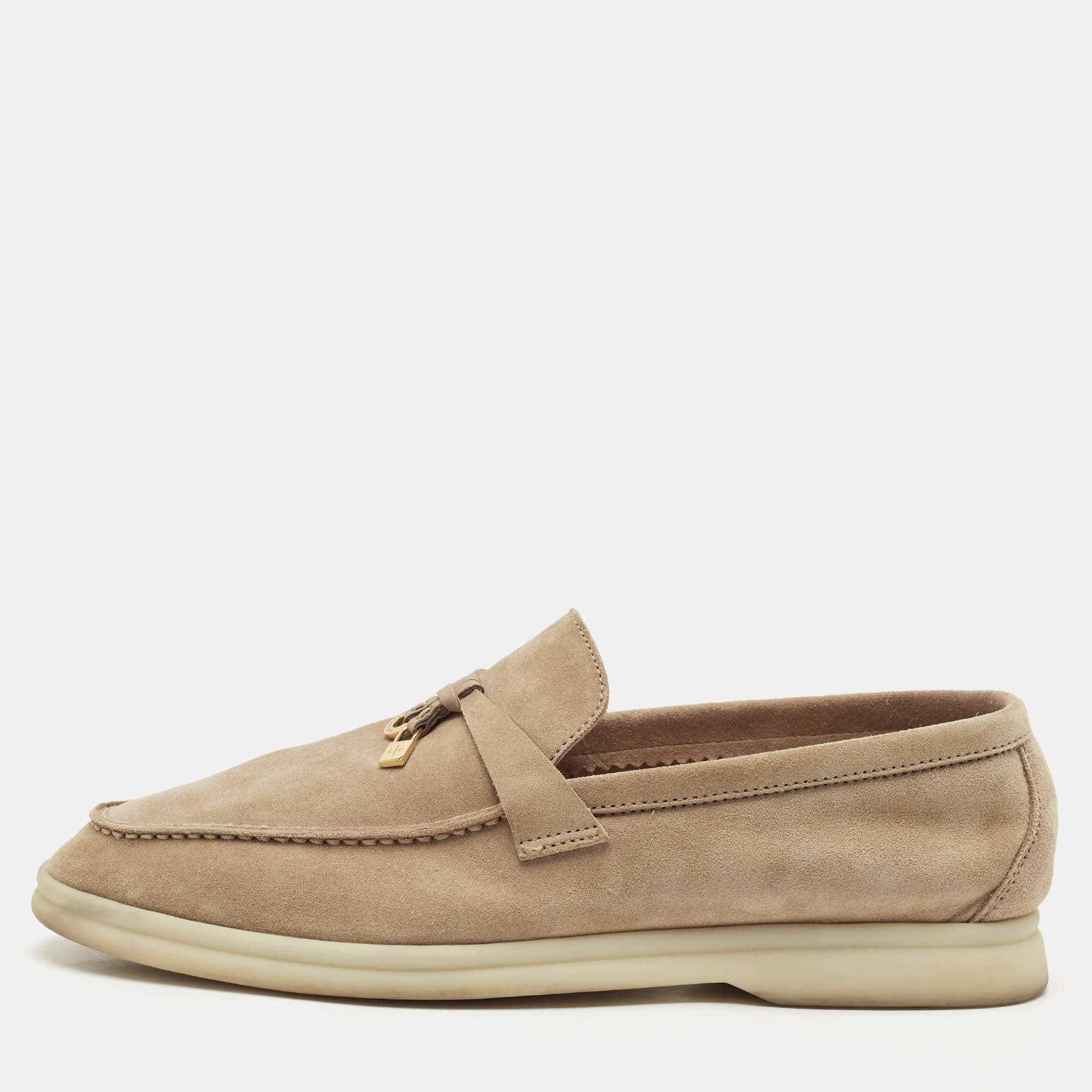 Pre Owned Loro Piana Beige Suede Summer Charms Walk Loafers Size 39
