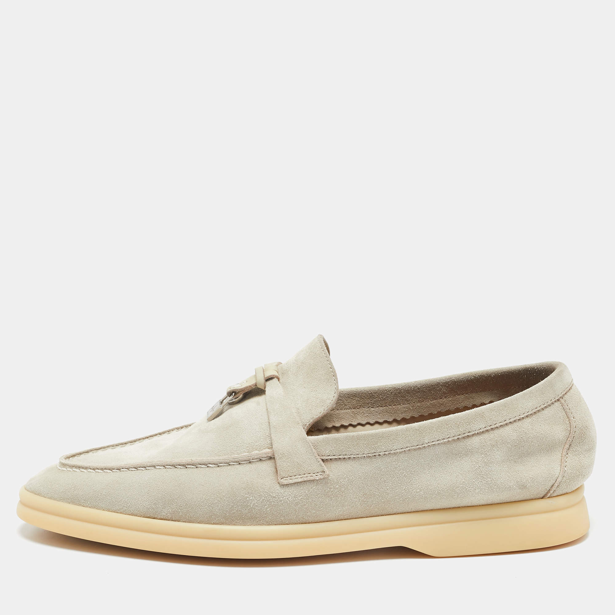 Pre Owned Loro Piana Grey Suede Summer Charms Walk Loafers Size 38