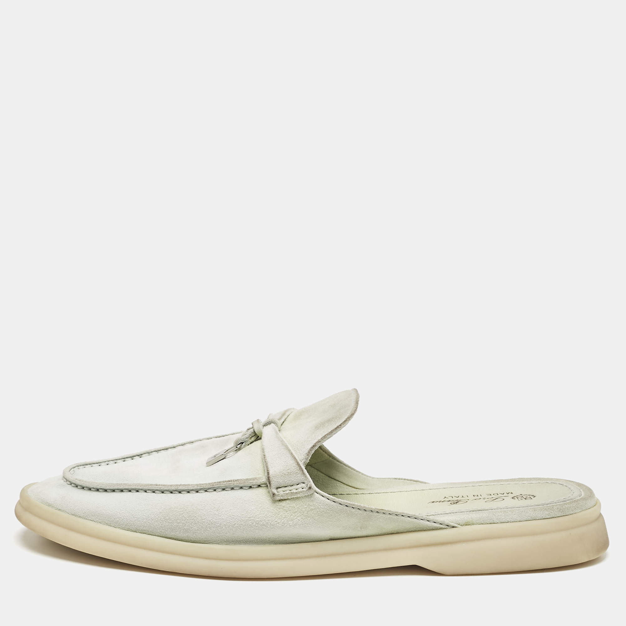 Pre Owned Loro Piana Mint Green Nubuck Leather Babouche Charms Walk Mules Size 39