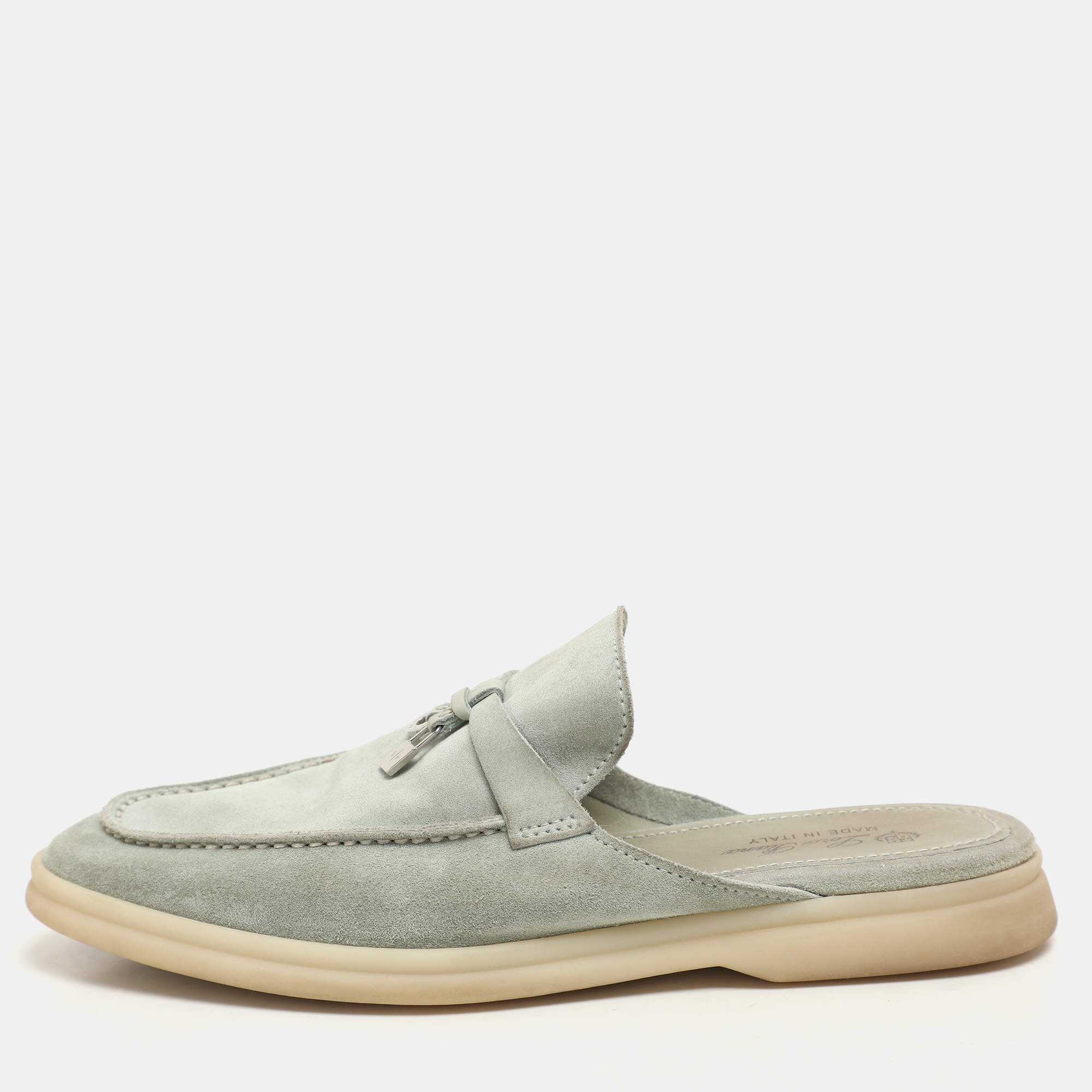 Pre Owned Loro Piana Eucalyptus Suede Summer Charms Walk Mules Size 37