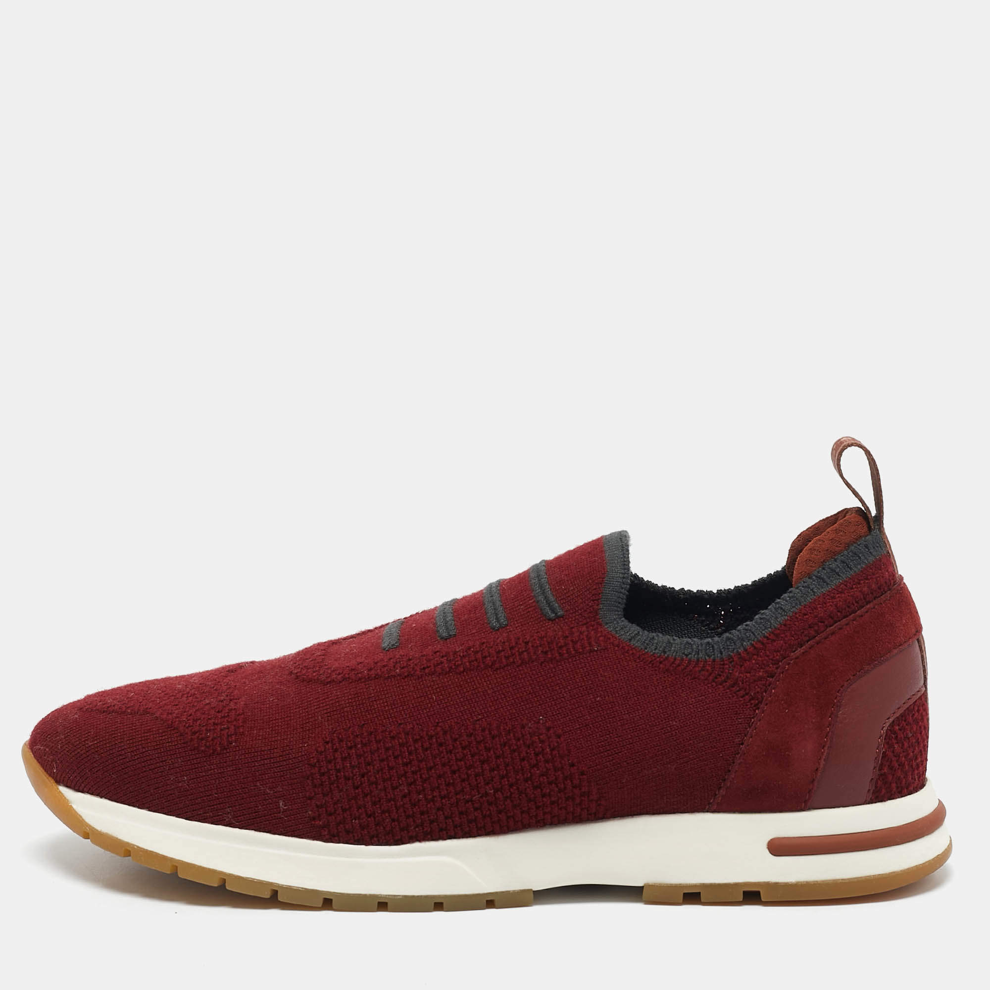 Loro Piana Burgundy Knit Fabric 360 LP Flexy Walk Sneakers Size 36