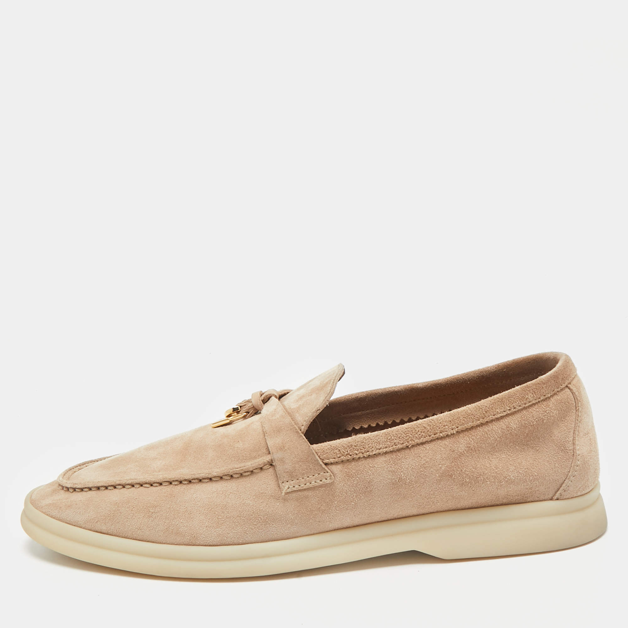 Pre Owned Loro Piana Beige Suede Summer Charms Walk Loafers Size 39