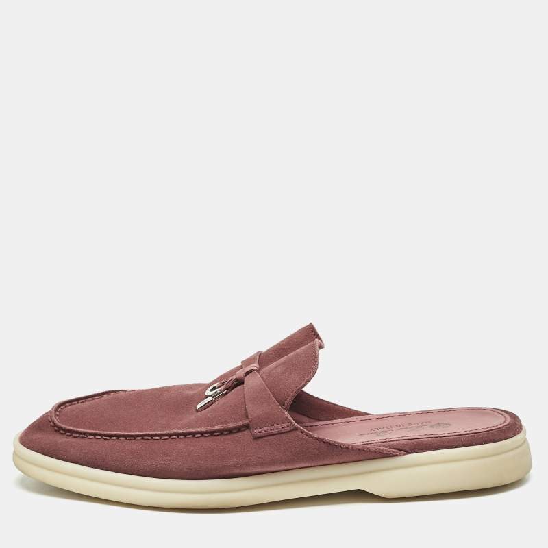 Pre Owned Loro Piana Burgundy Suede Babouche Charms Walk Flat Mules Size 38