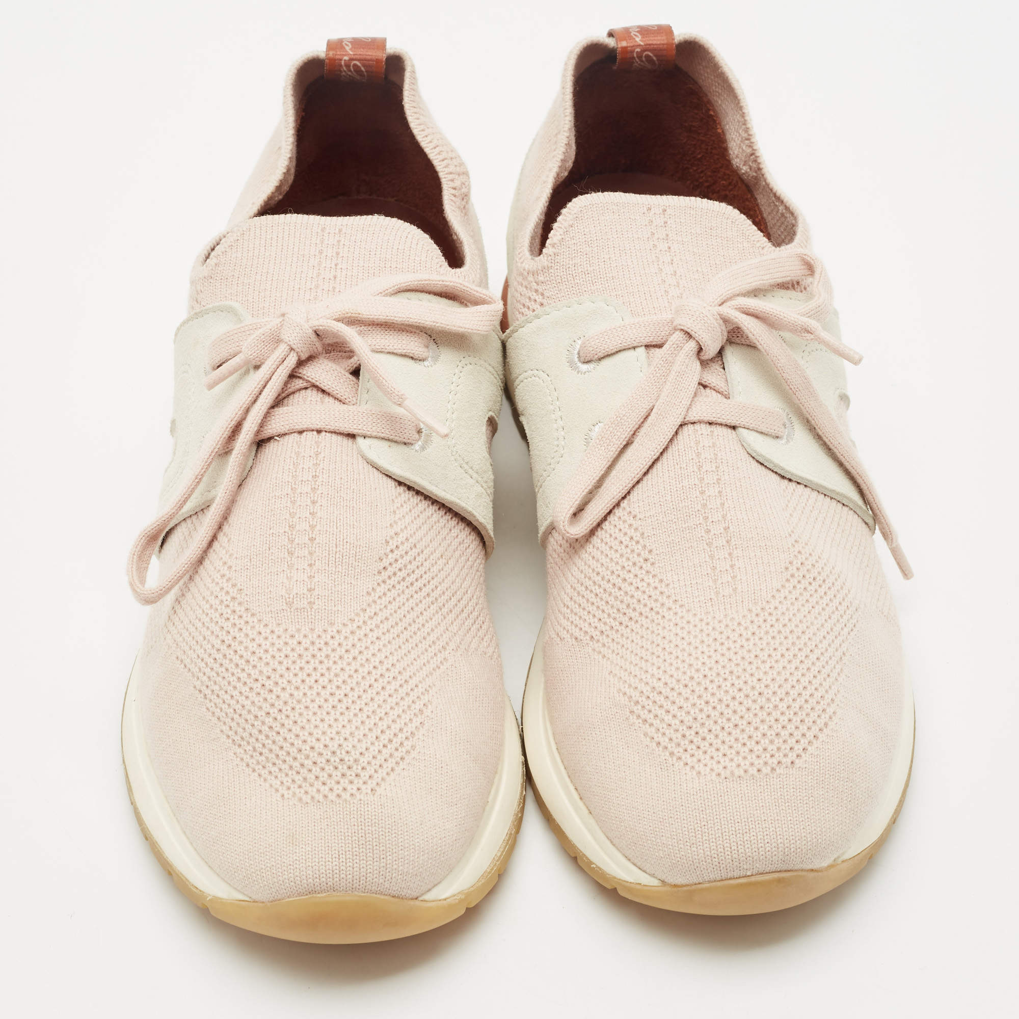 Pre Owned Loro Piana Pink/Grey Leather and Suede 360 LP Flexy Walk Low Top Sneakers Size 38