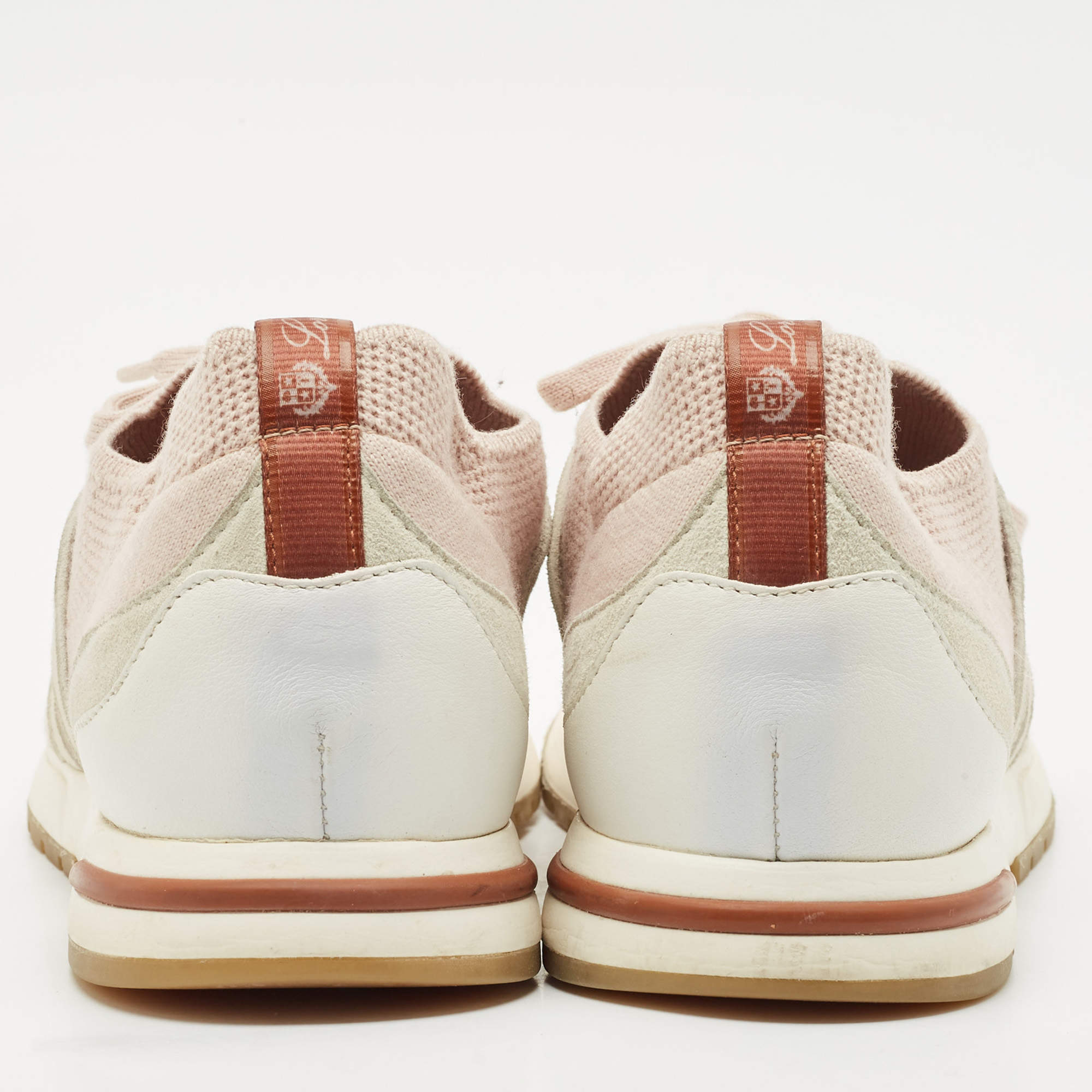 Pre Owned Loro Piana Pink/Grey Leather and Suede 360 LP Flexy Walk Low Top Sneakers Size 38
