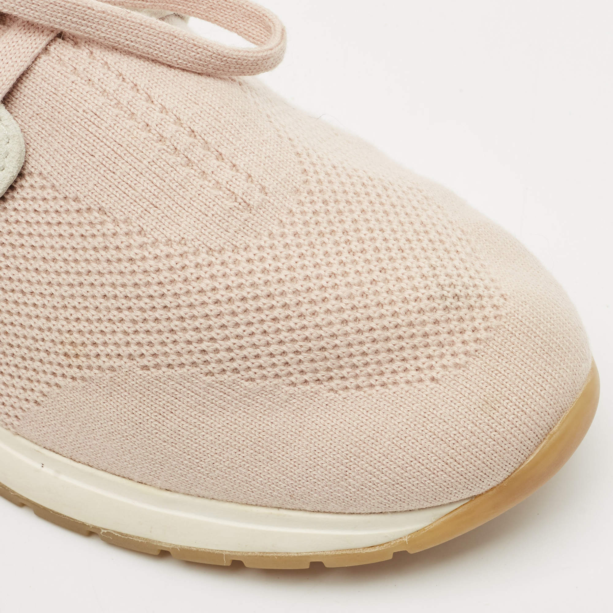 Pre Owned Loro Piana Pink/Grey Leather and Suede 360 LP Flexy Walk Low Top Sneakers Size 38