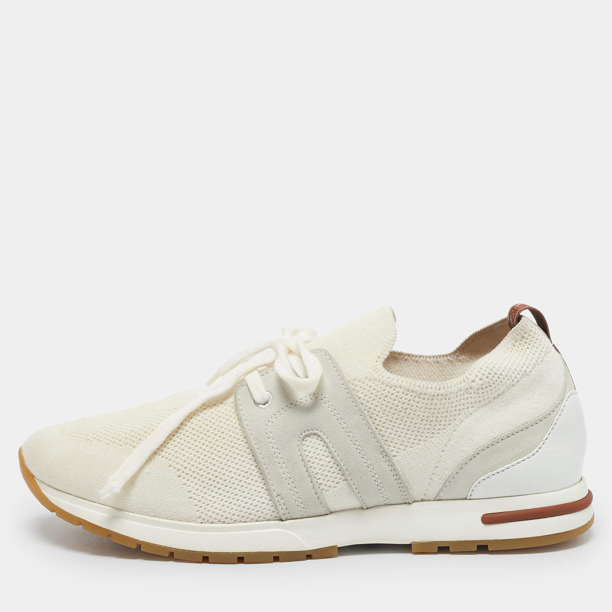 Pre Owned Loro Piana Grey Knit Fabric and Leather 360 LP Flexy Walk Sneakers Size 41