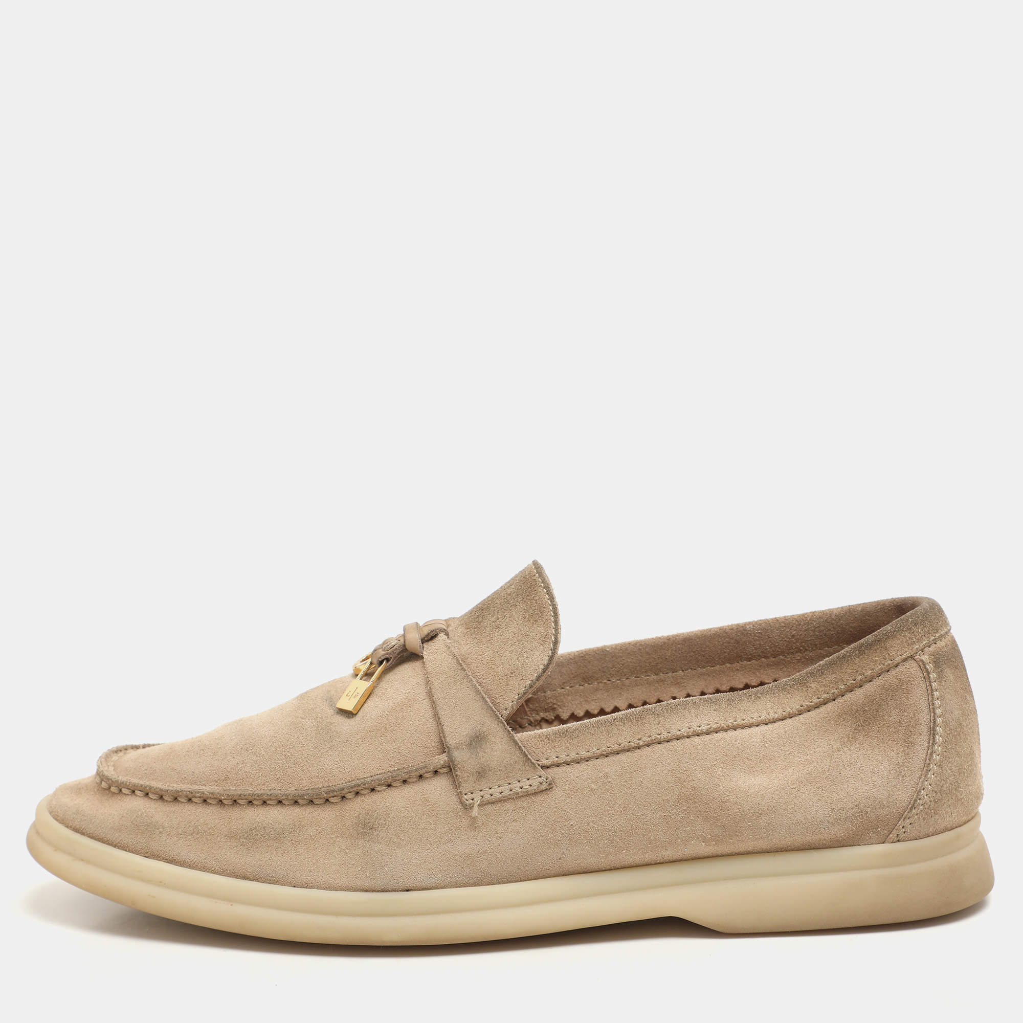 Loro Piana Beige Suede Summer Charms Walk Loafers Size 37