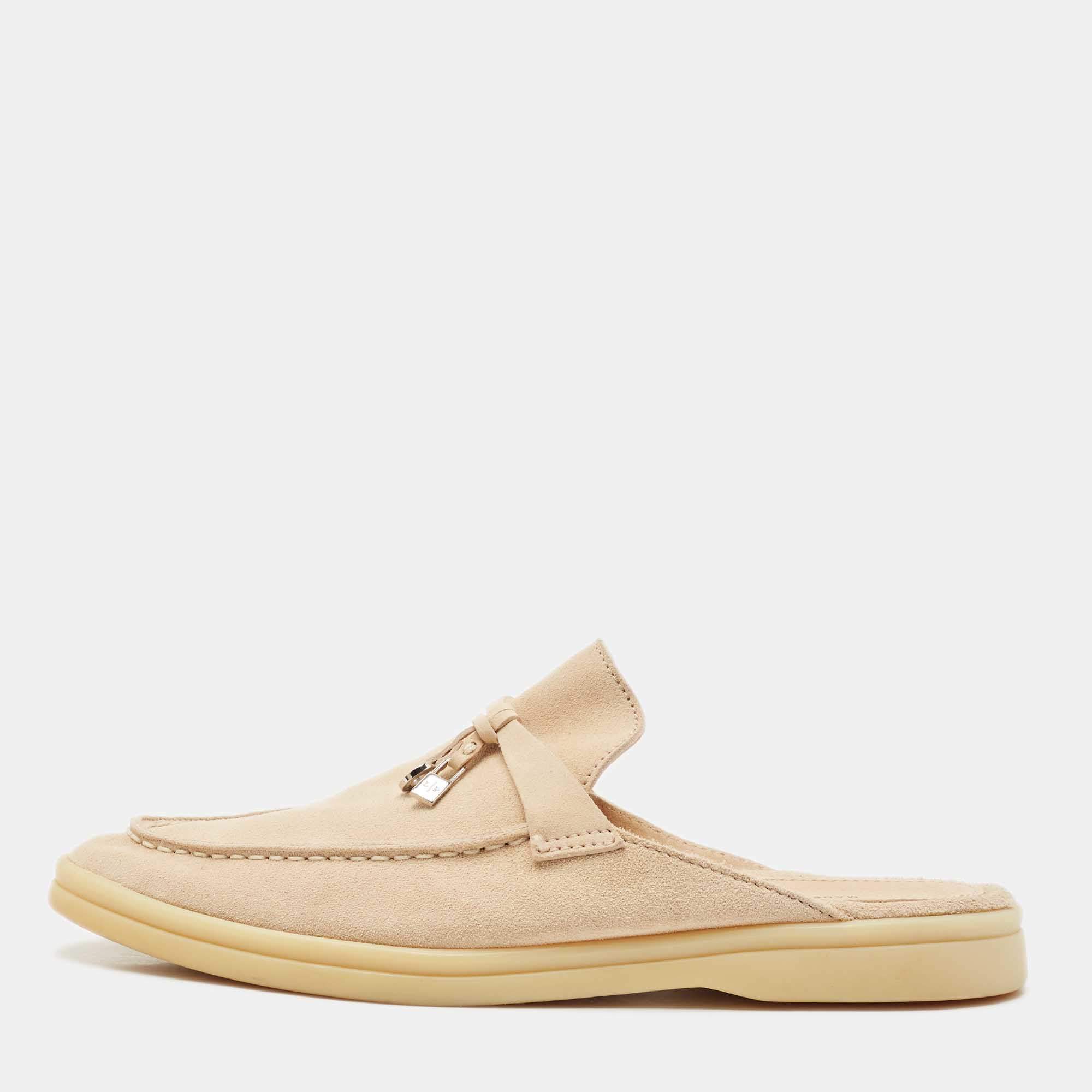 Pre Owned Loro Piana Beige Suede Summer Charms Walk Mules Size 37