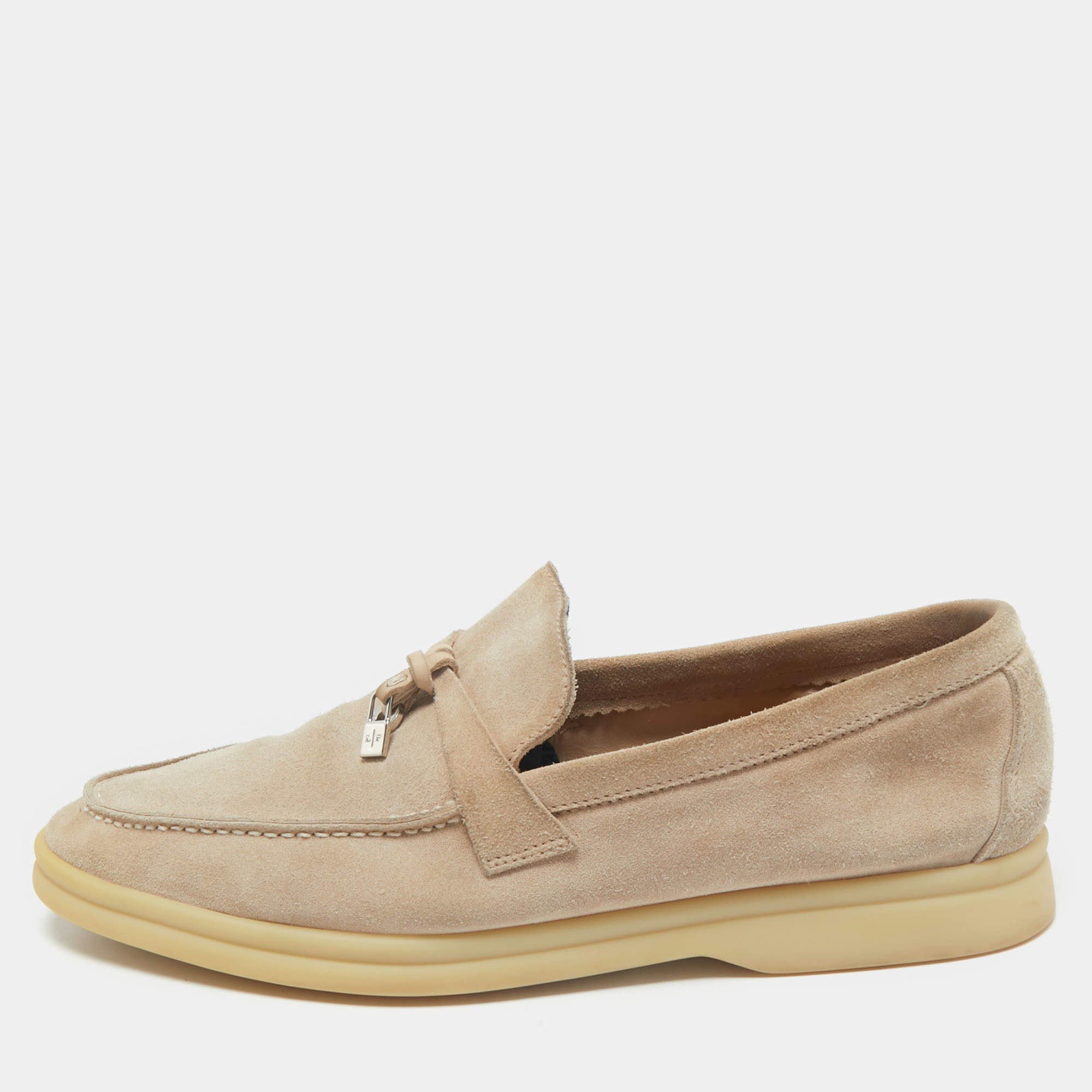 Loro Piana Beige Suede Summer Charms Walk Loafers Size 38.5
