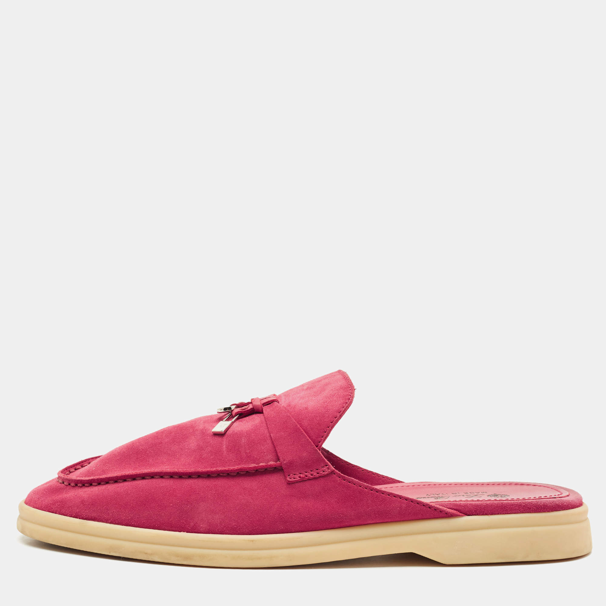 Pre Owned Loro Piana Fuchsia Suede Babouche Charms Walk Flat Mules Size 41