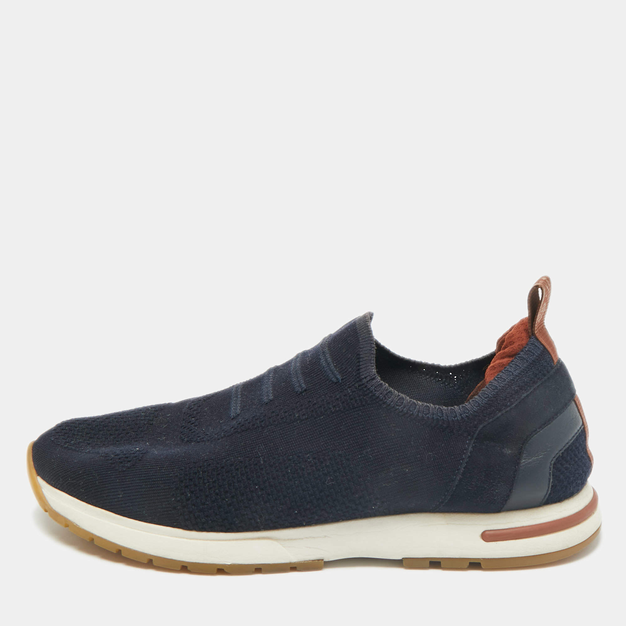 Loro Piana Navy Blue Knit Fabric 360 LP Flexy Walk Slip On Sneakers Size 38