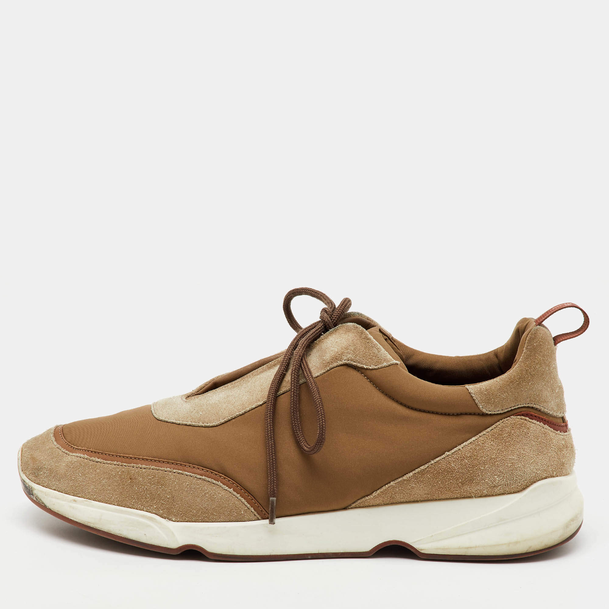 Loro Piana Light Brown Fabric and Suede Modular Walk Sneakers Size 45