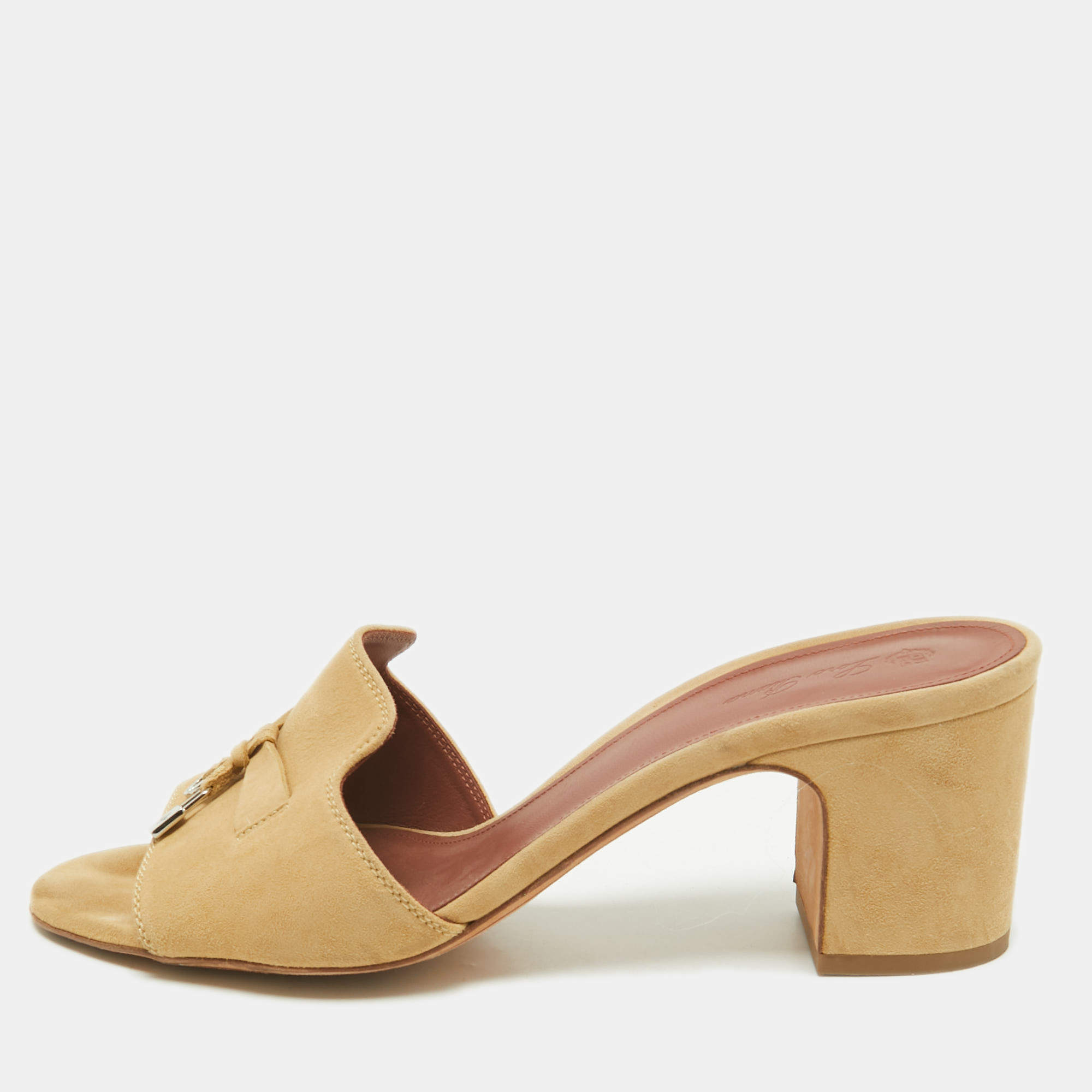 Pre Owned Loro Piana Beige Suede Summer Charms Slide Sandals Size 39.5