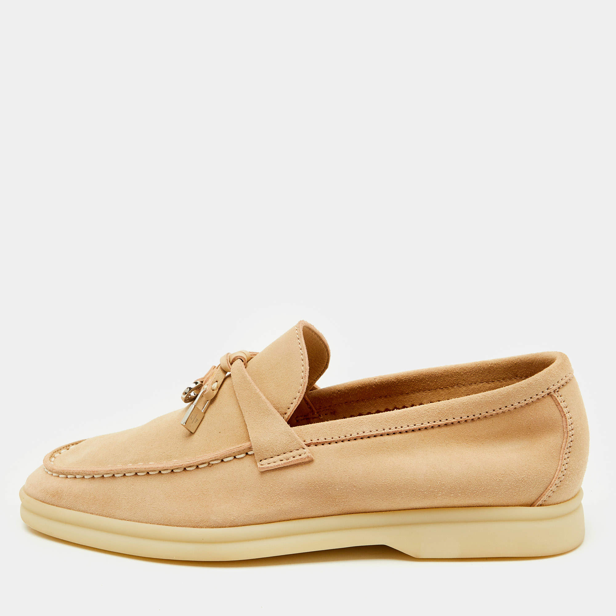 Pre Owned Loro Piana Beige Suede Summer Charms Walk Loafers Size 35