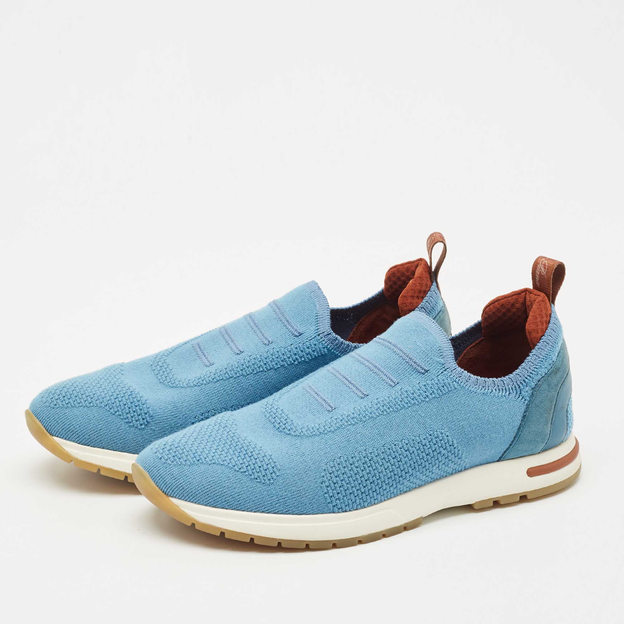 Loro Piana Grey Fabric and Fur Nuages Low Top Sneakers Size