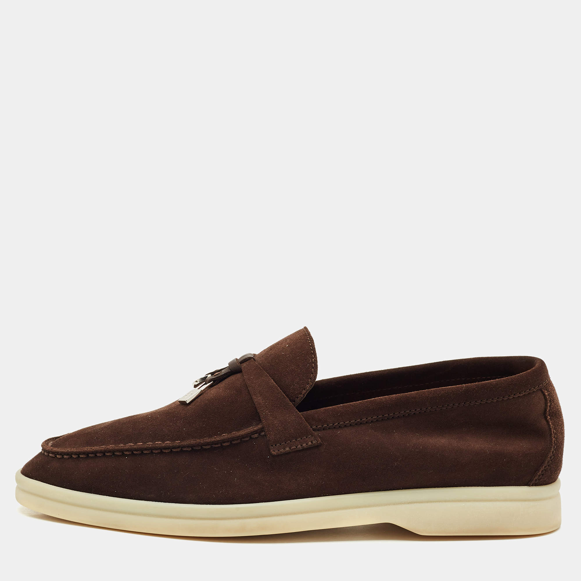 Pre Owned Loro Piana Dark Brown Suede Summer Charms Walk Loafers Size 36