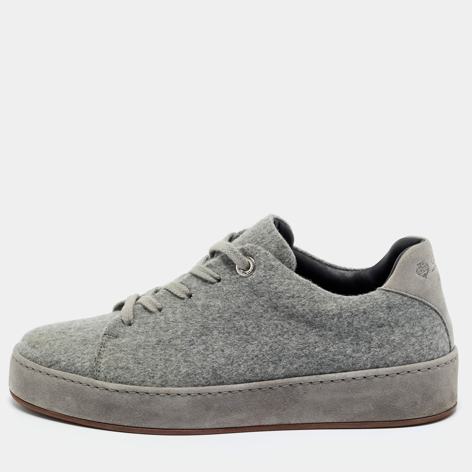 Pre Owned Loro Piana Grey Shearling and Suede Nuages Lace Up Sneakers Size 37