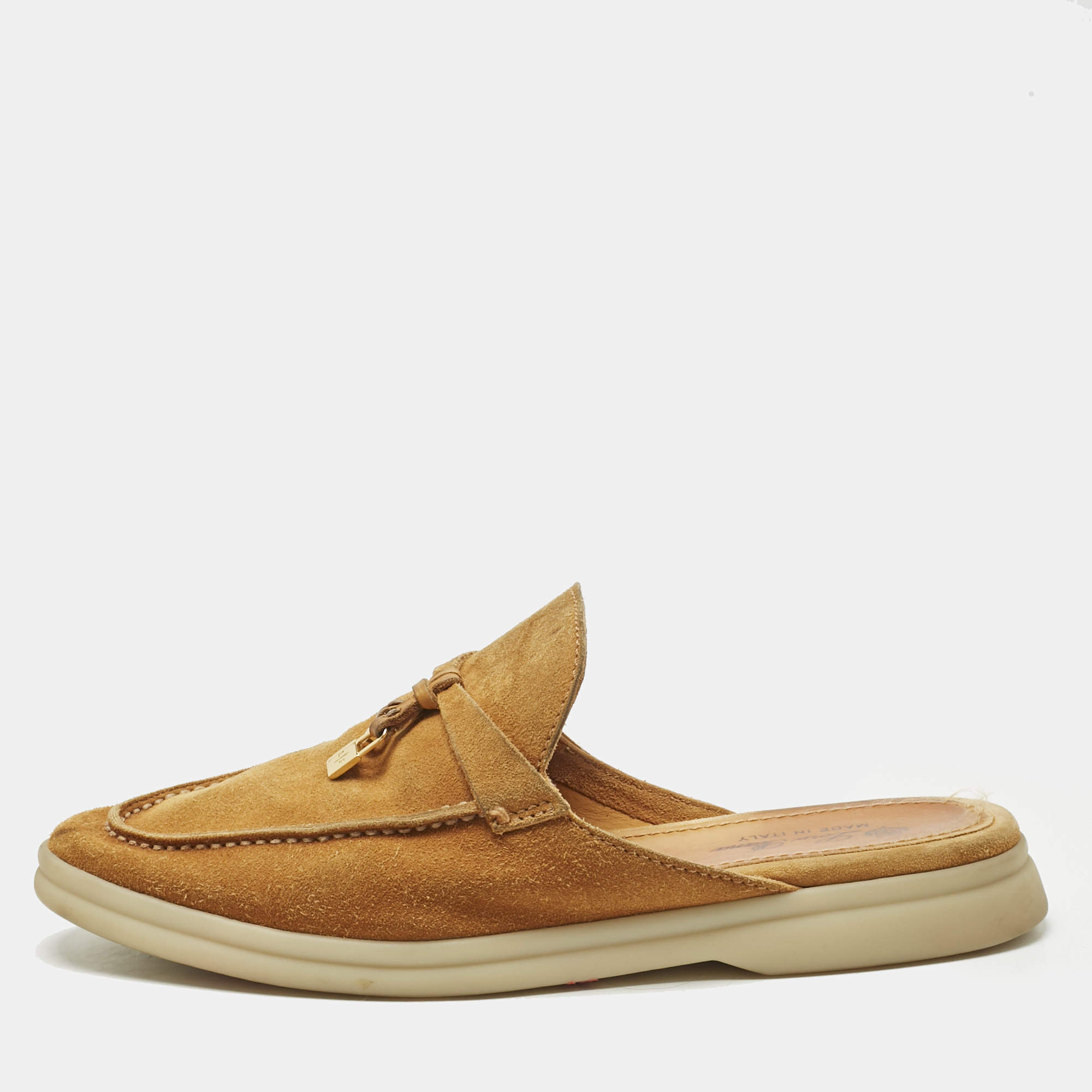 Pre Owned Loro Piana Orange Suede Babouche Charms Walk Mules Size 36