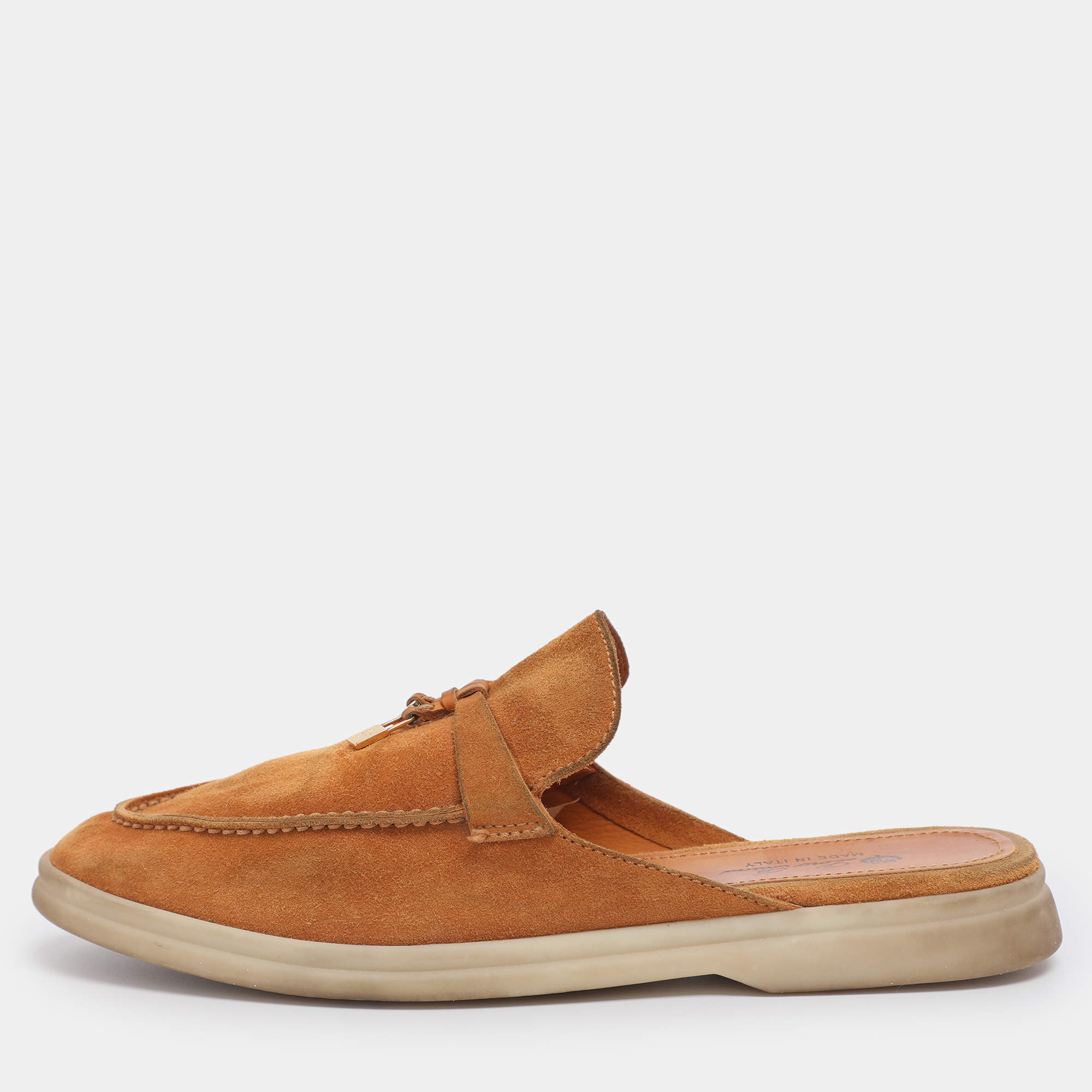 Pre Owned Loro Piana Grey Suede Babouche Charms Walk Mules Size 39