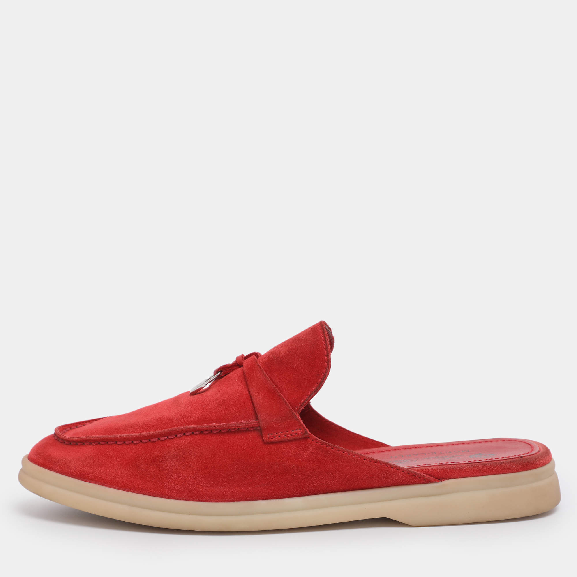 Pre Owned Loro Piana Red Suede Babouche Charms Walk Mules Size 39