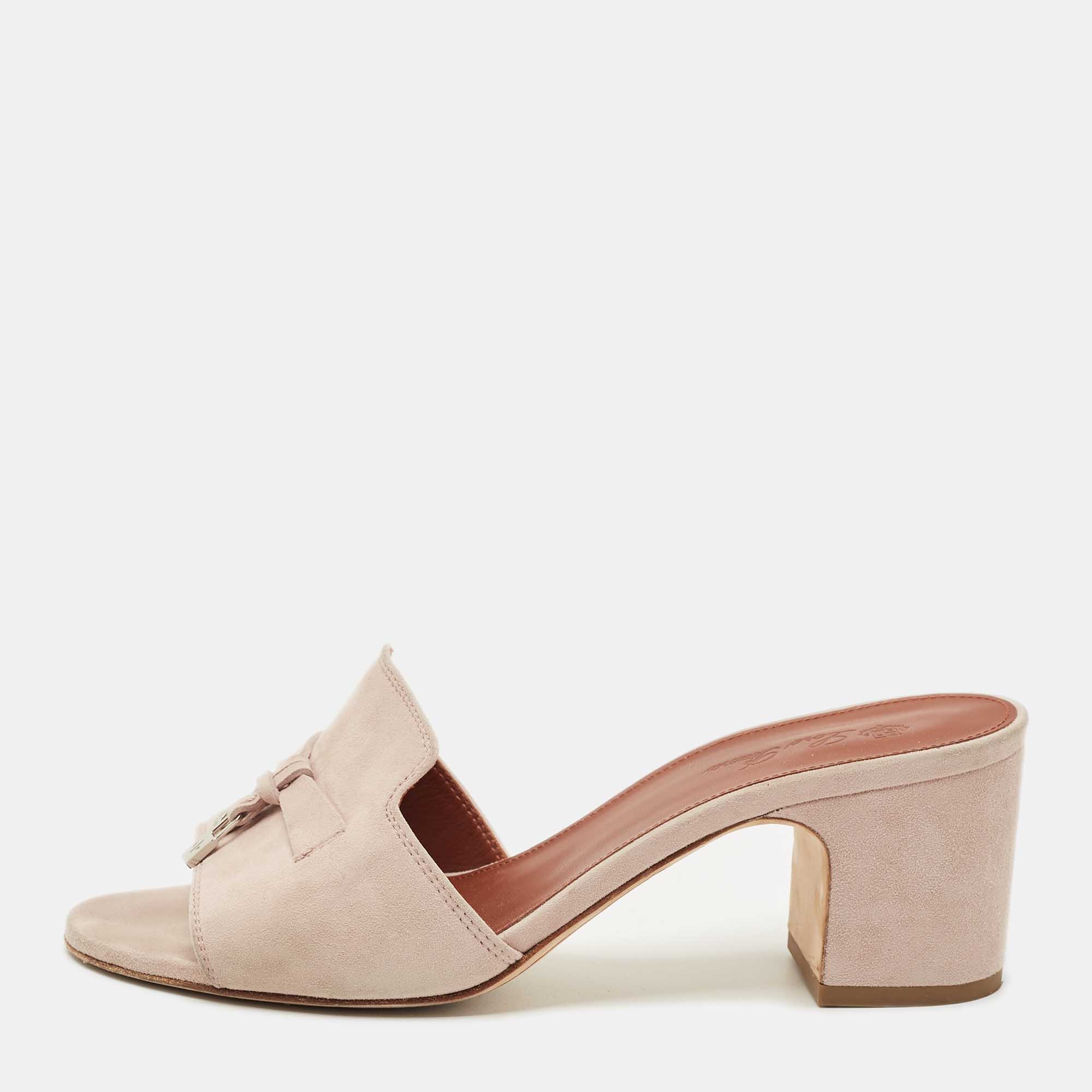 Pre Owned Loro Piana Mauve Suede Summer Charms Heel Mules Size 37