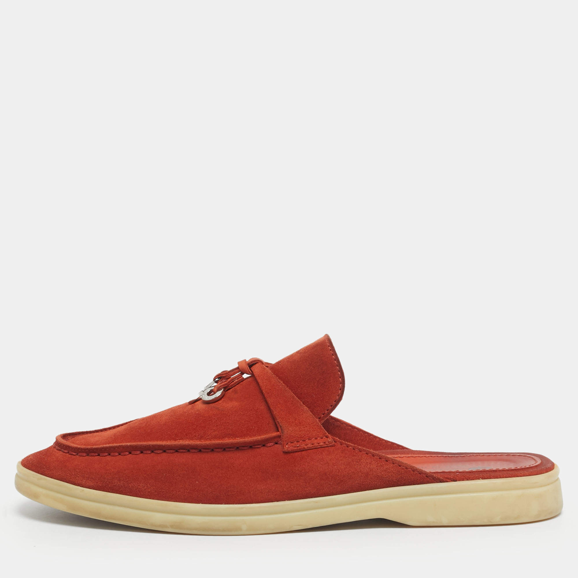 Pre Owned Loro Piana Orange Suede Babouche Charms Walk Mules Size 36