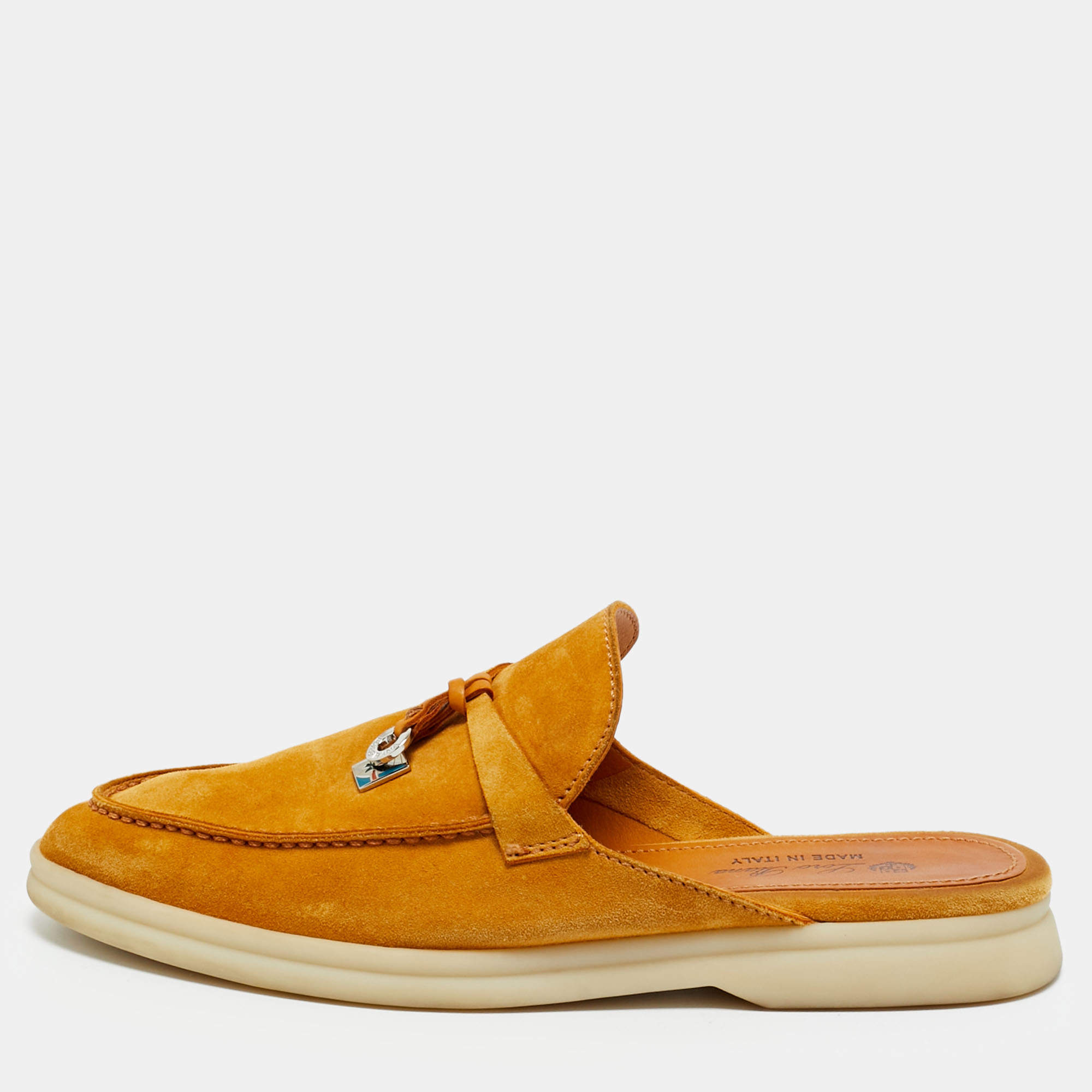 Pre Owned Loro Piana Light Brown Suede Babouche Charms Walk Mules Size 36