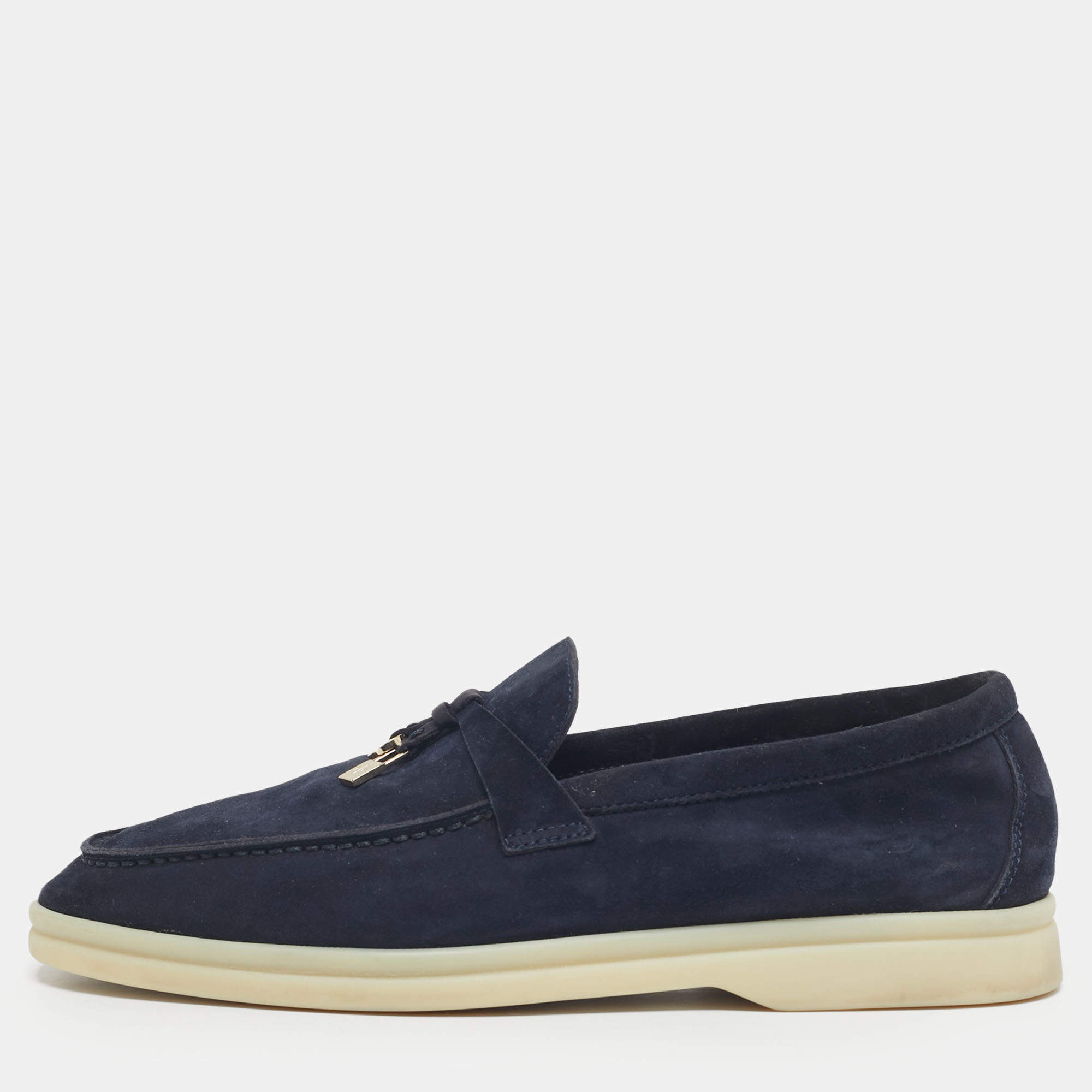 Pre Owned Loro Piana Navy Blue Suede Summer Charms Walk Loafers Size 35.5