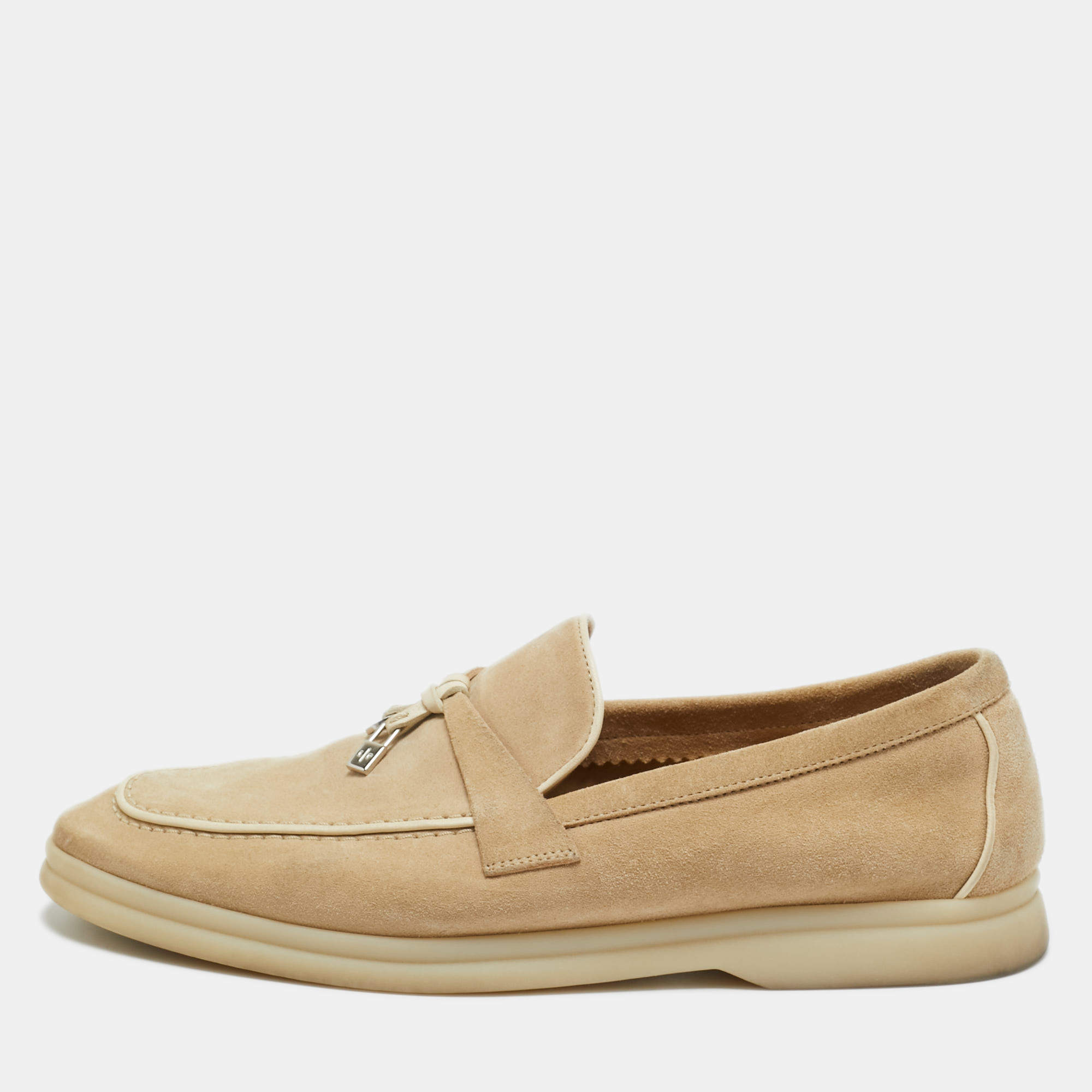 Pre Owned Loro Piana Beige Suede Summer Charms Walk Loafers Size 38